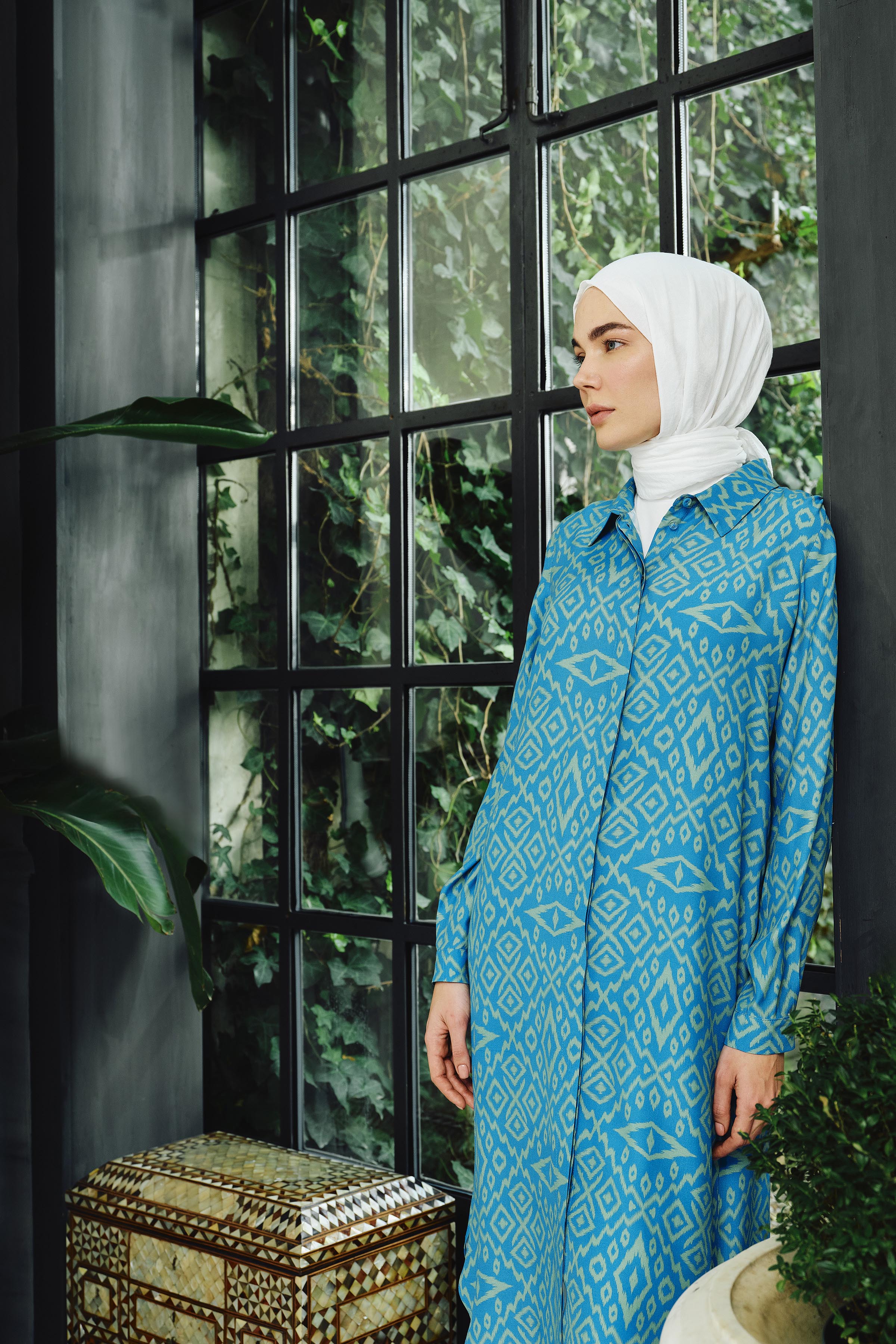 Baklava Desenli Uzun Tunik - Yeşil TUGBA