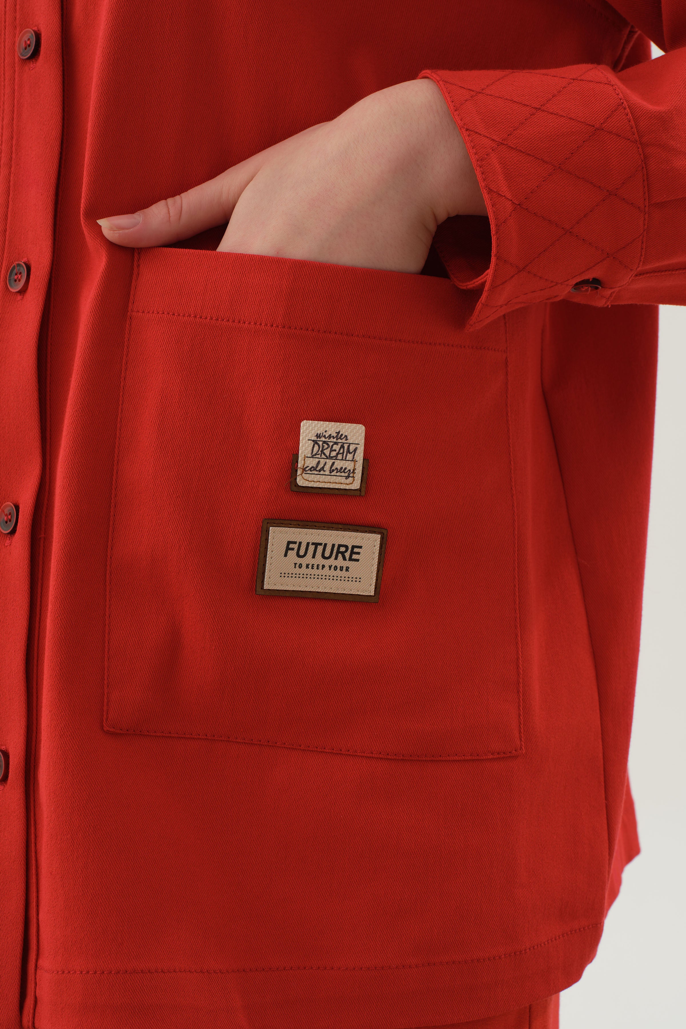 Baklava Dikiş Detaylı Cepli Gömlek - Mercan TUGBA