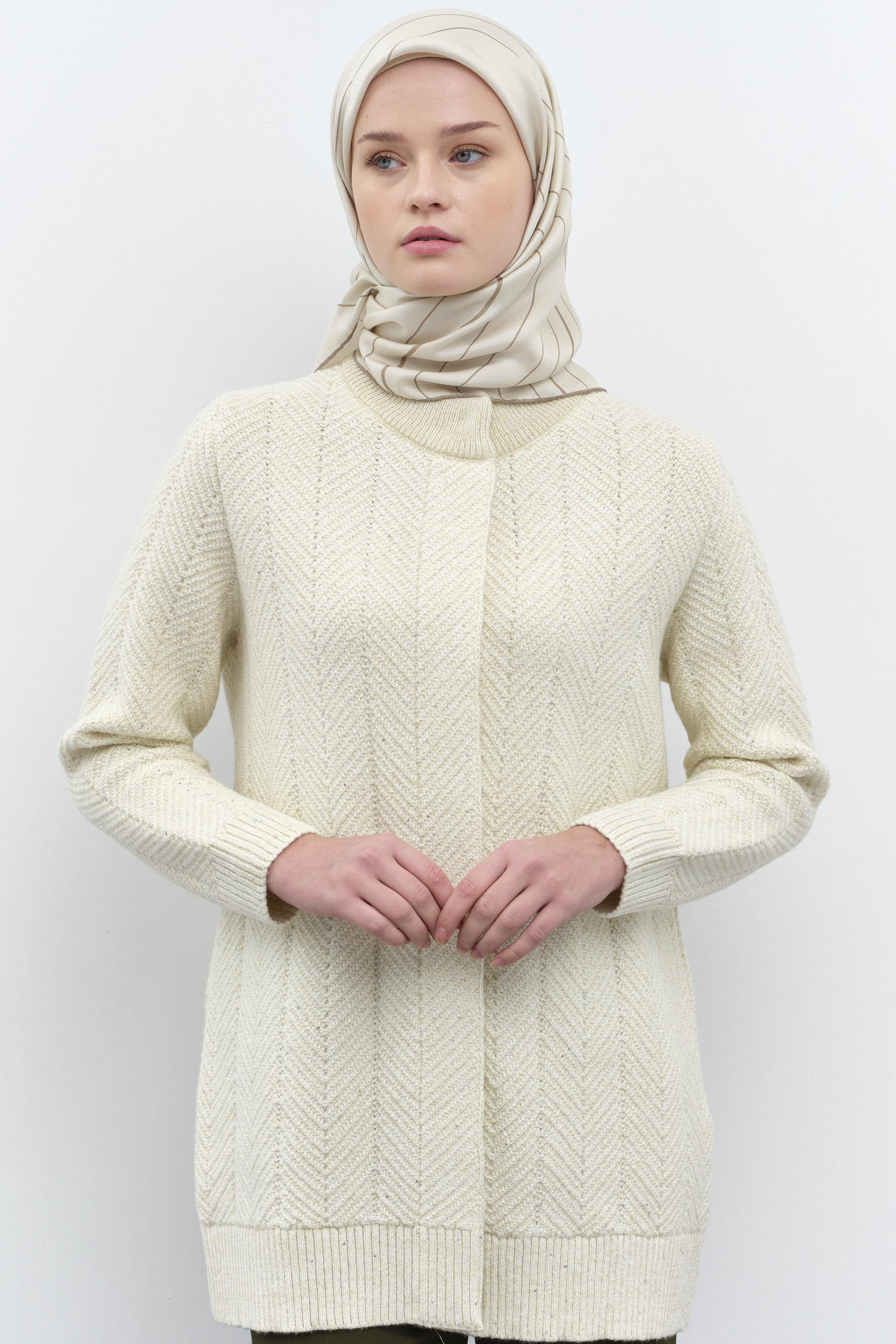 Balıkçı Yaka Triko Hırka - Ekru TUGBA