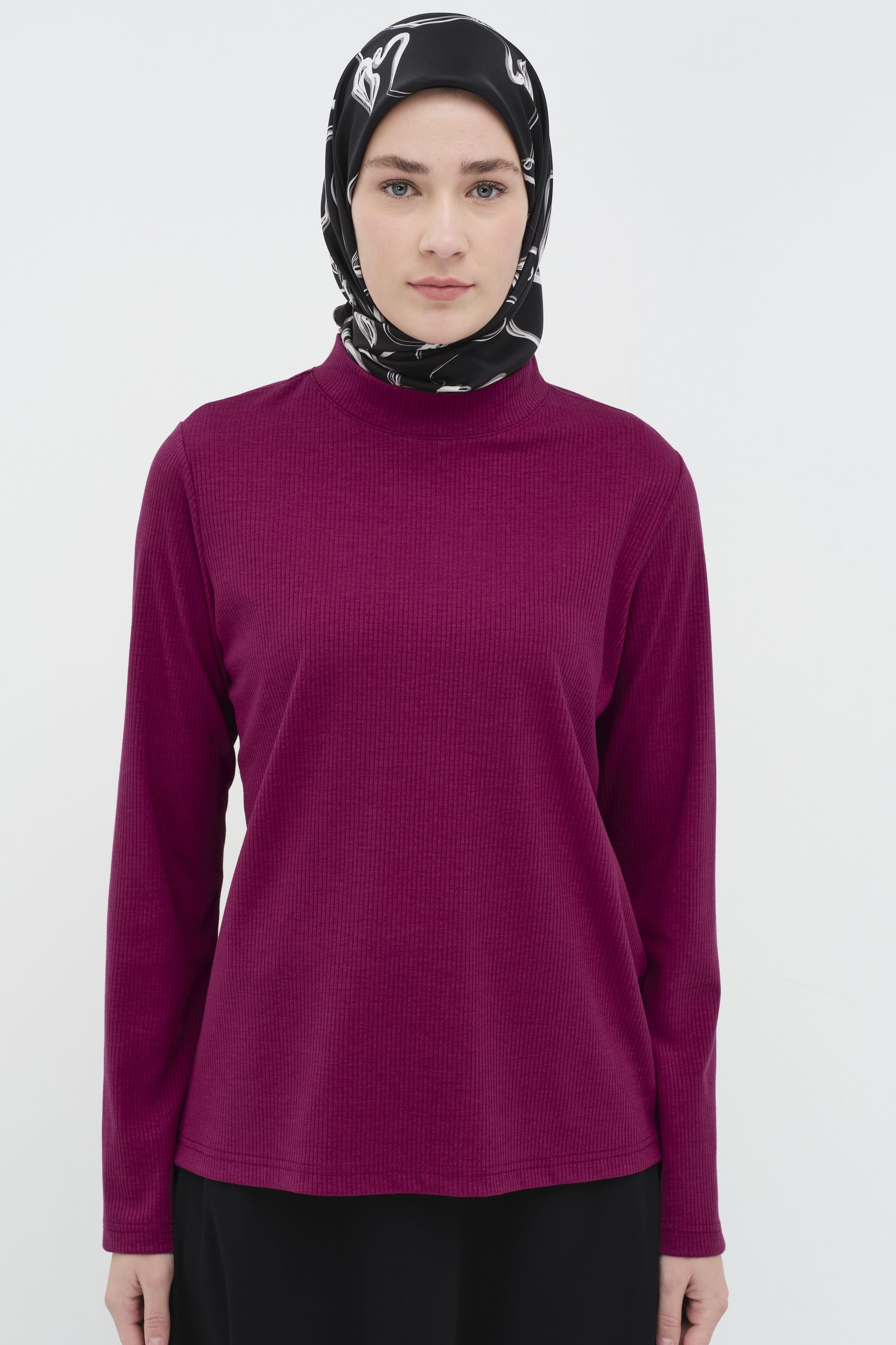 Balıkçı Yakalı Örme Bluz - Gül Kurusu TUGBA