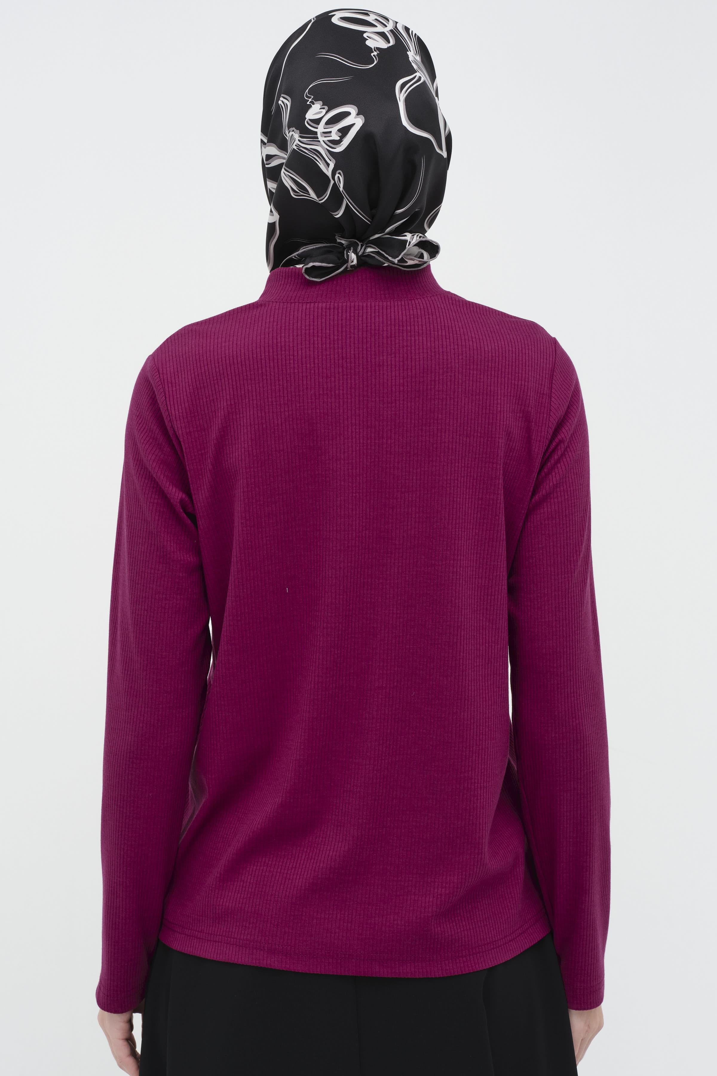 Balıkçı Yakalı Örme Bluz - Gül Kurusu TUGBA