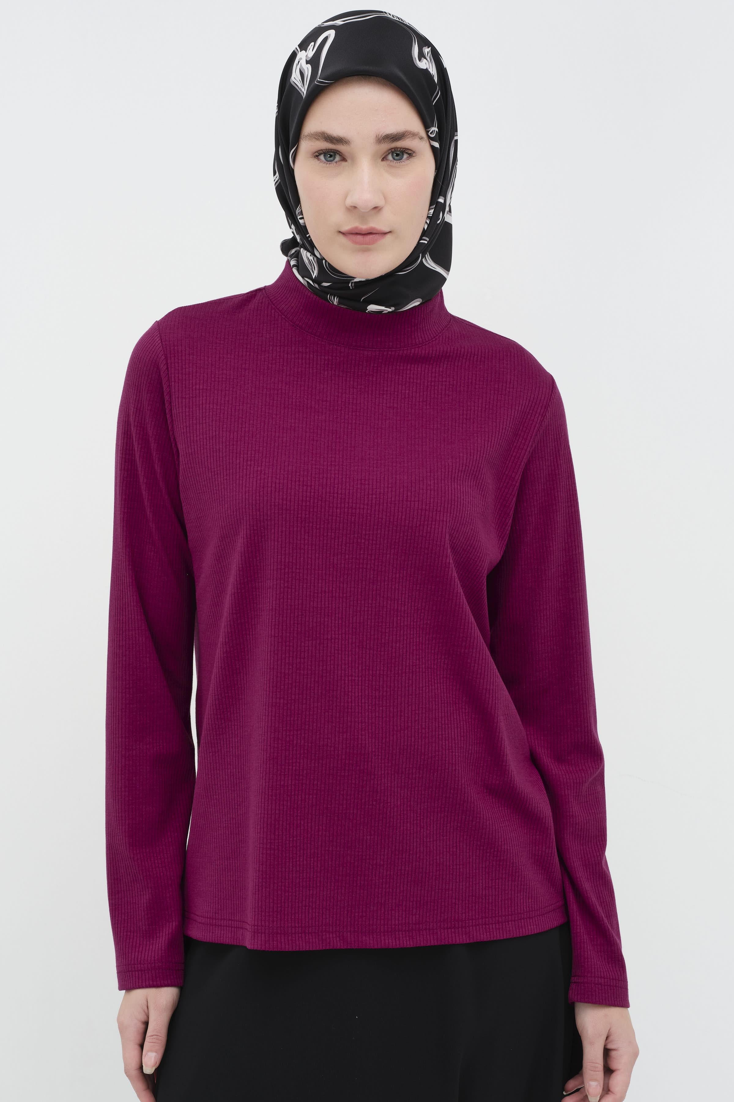 Balıkçı Yakalı Örme Bluz - Gül Kurusu TUGBA