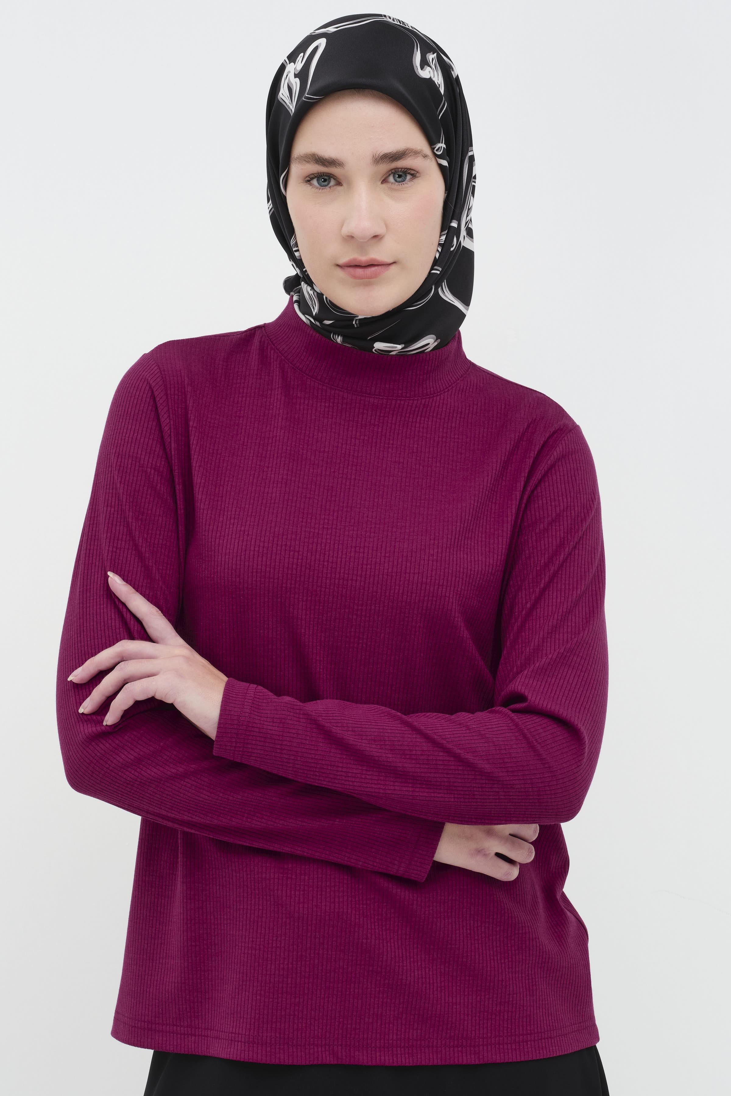 Balıkçı Yakalı Örme Bluz - Gül Kurusu TUGBA