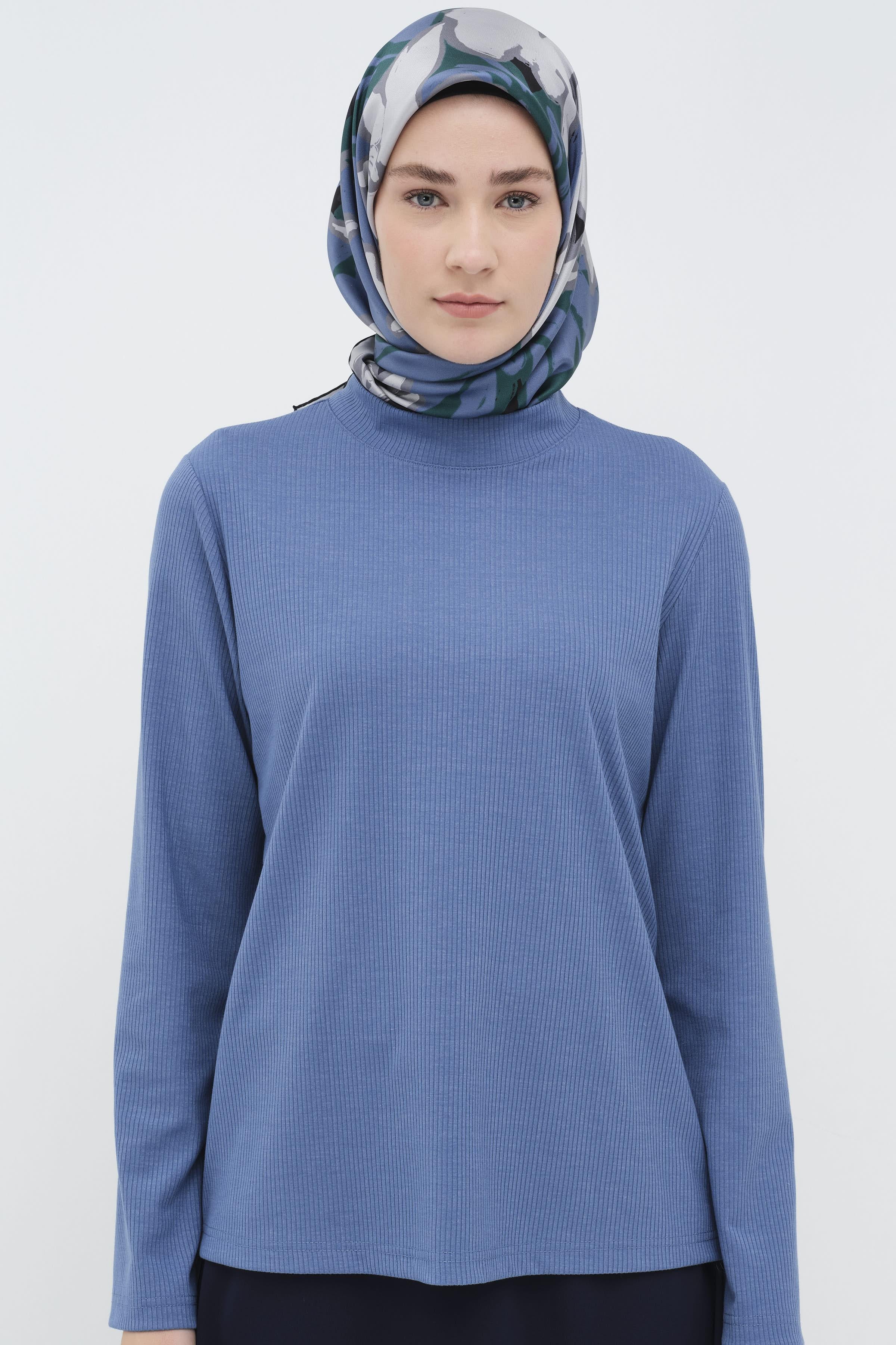 Balıkçı Yakalı Örme Bluz - İndigo TUGBA