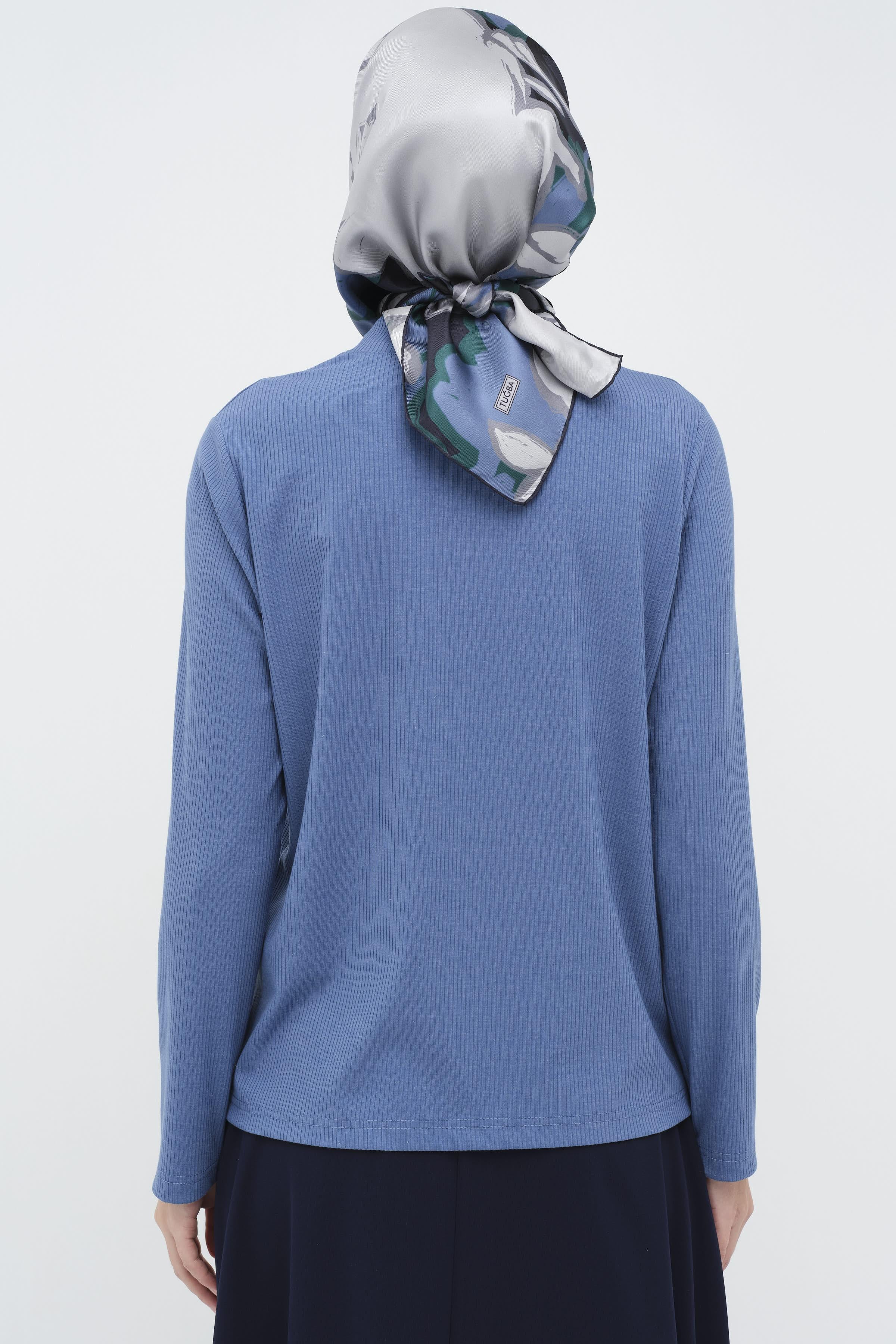 Balıkçı Yakalı Örme Bluz - İndigo TUGBA