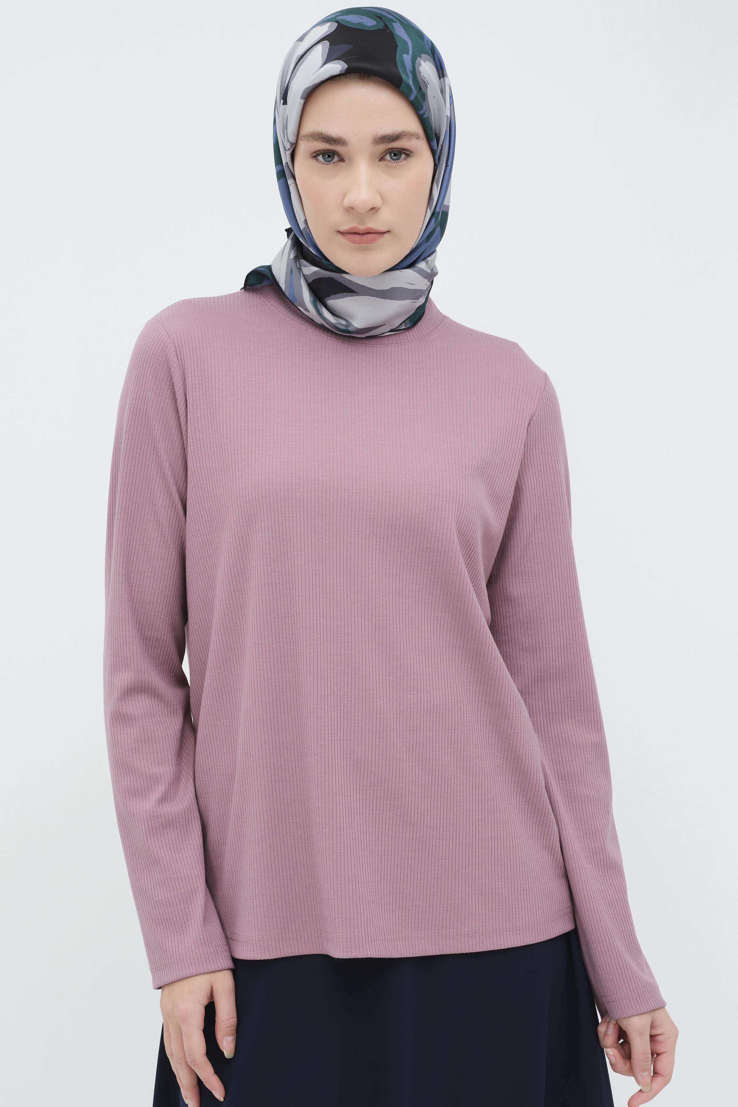 Balıkçı Yakalı Örme Bluz - Lavanta TUGBA