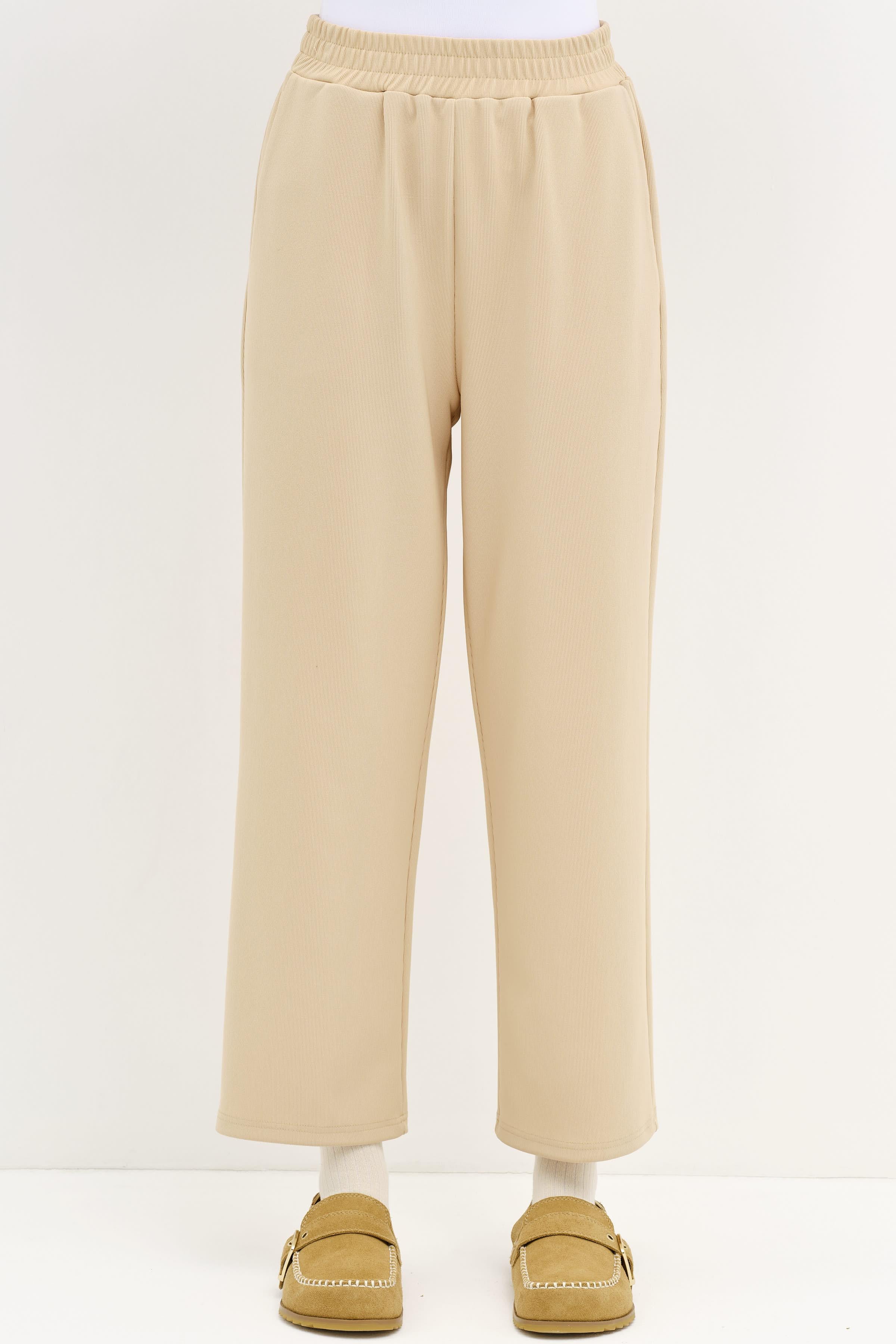 Balıkçı Yakalı Tunik Pantolon Örme Takım - Bej TUGBA