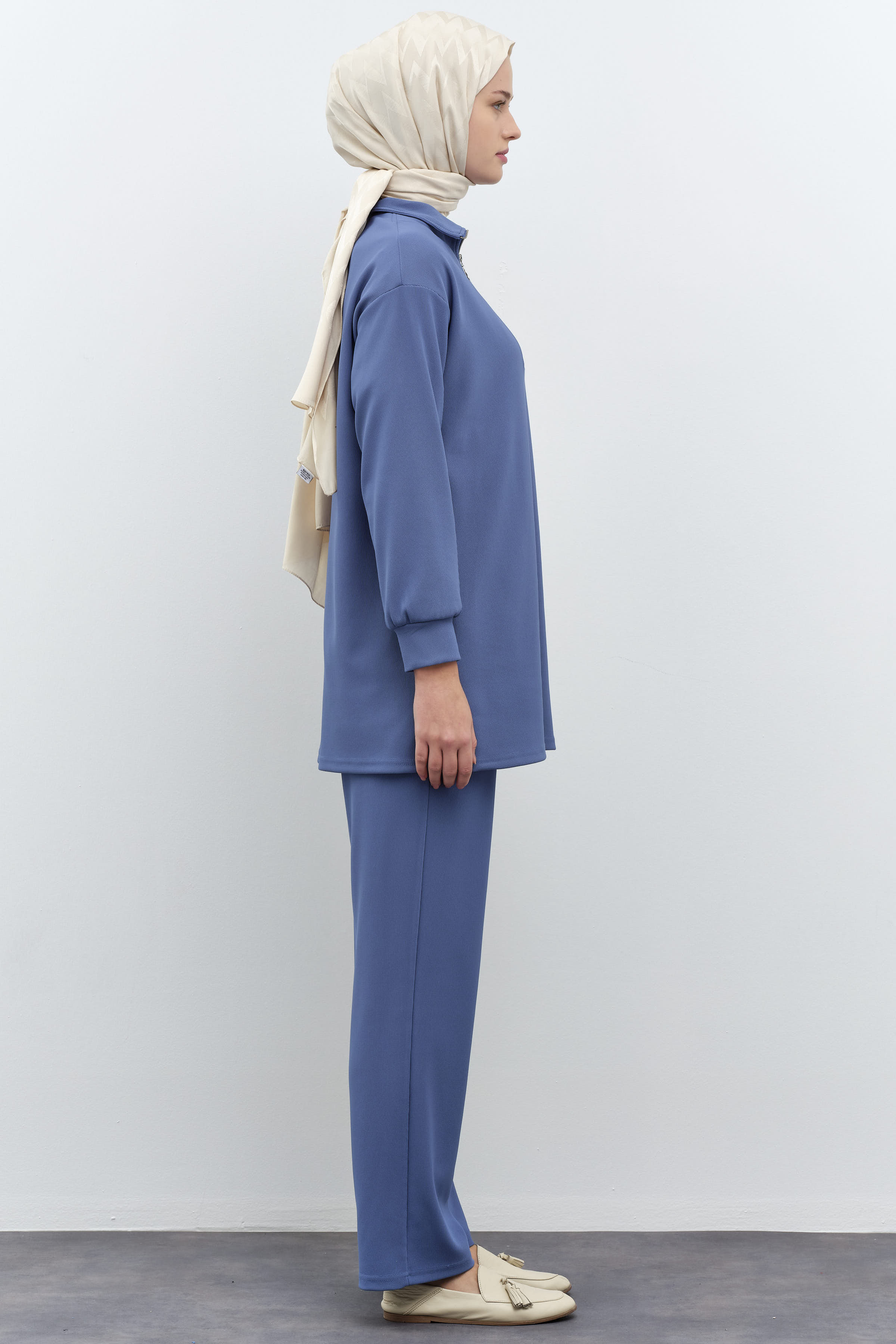 Balıkçı Yakalı Tunik Pantolon Örme Takım - İndigo TUGBA