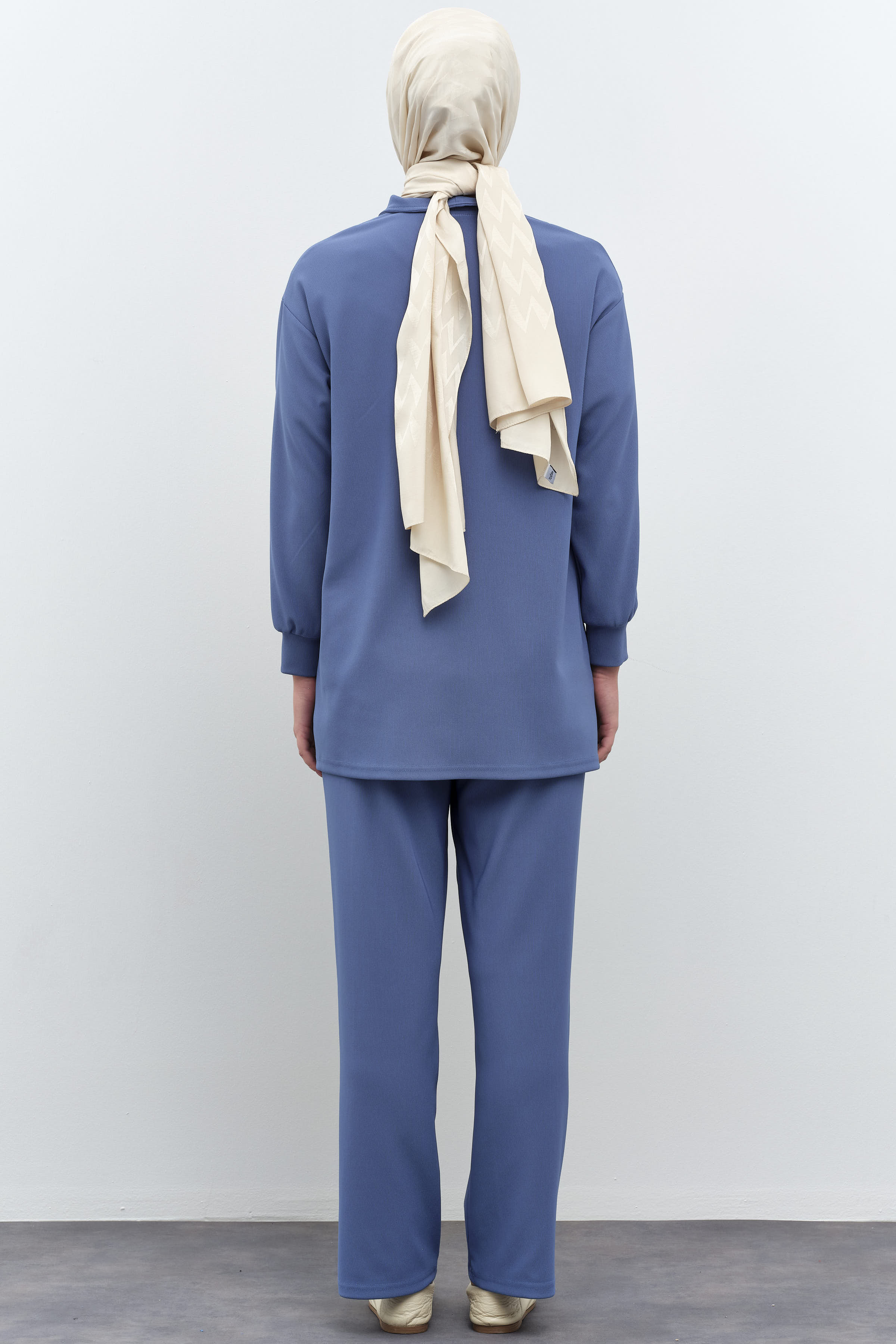 Balıkçı Yakalı Tunik Pantolon Örme Takım - İndigo TUGBA