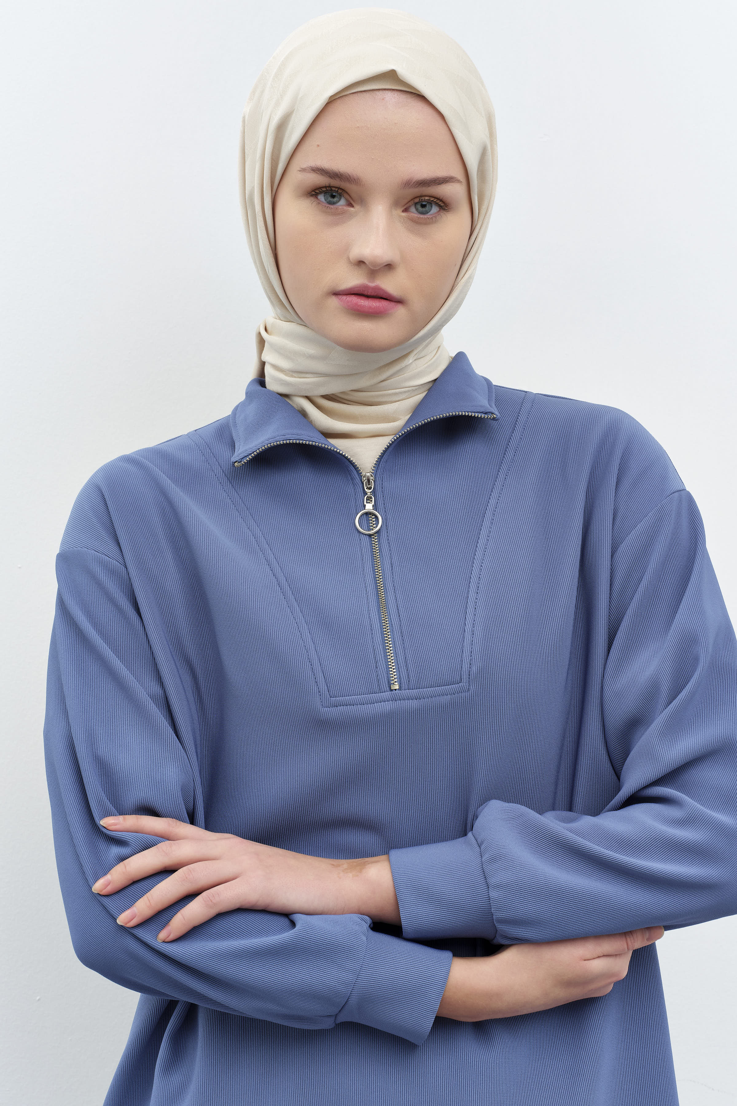 Balıkçı Yakalı Tunik Pantolon Örme Takım - İndigo TUGBA