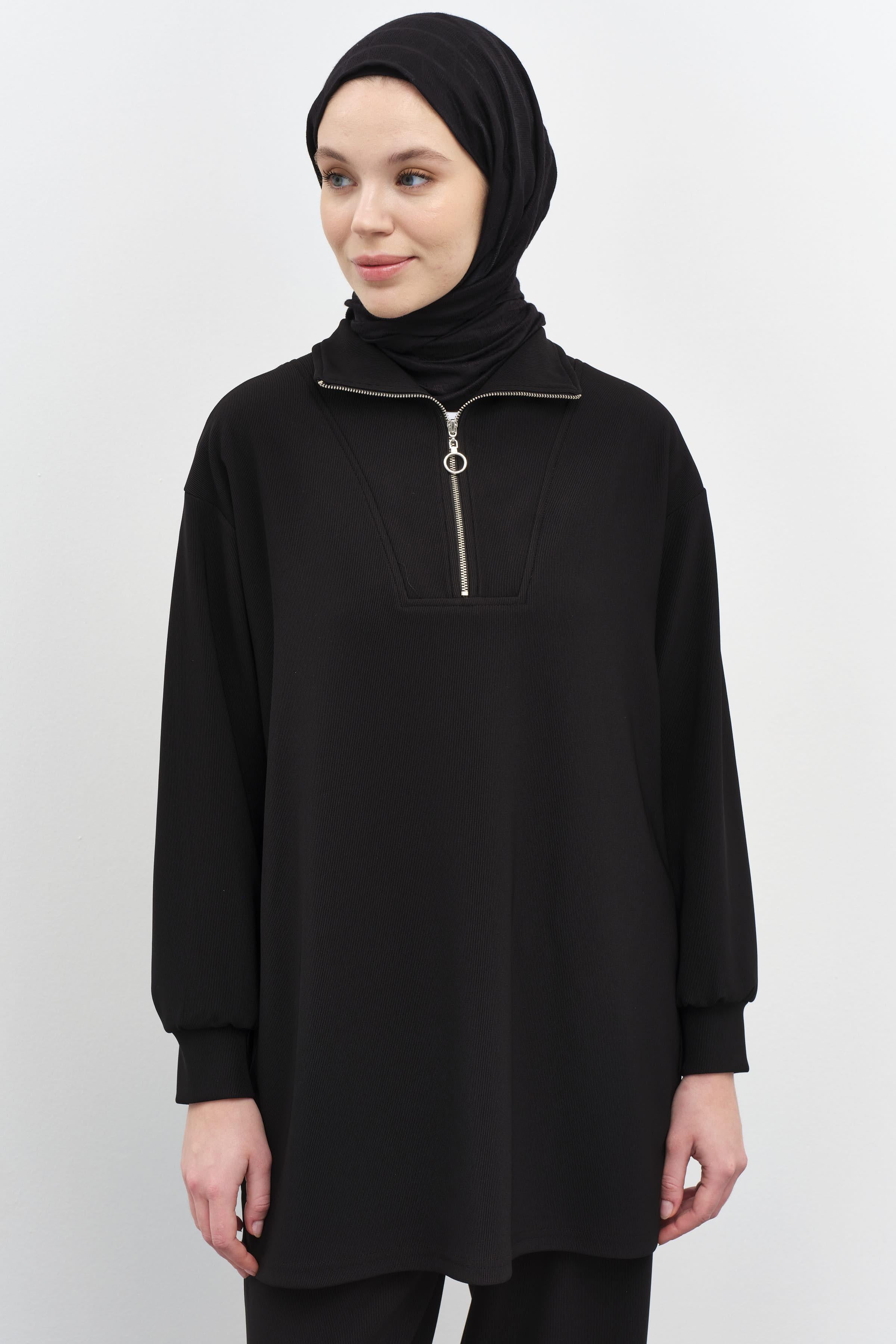 Balıkçı Yakalı Tunik Pantolon Örme Takım - Siyah TUGBA