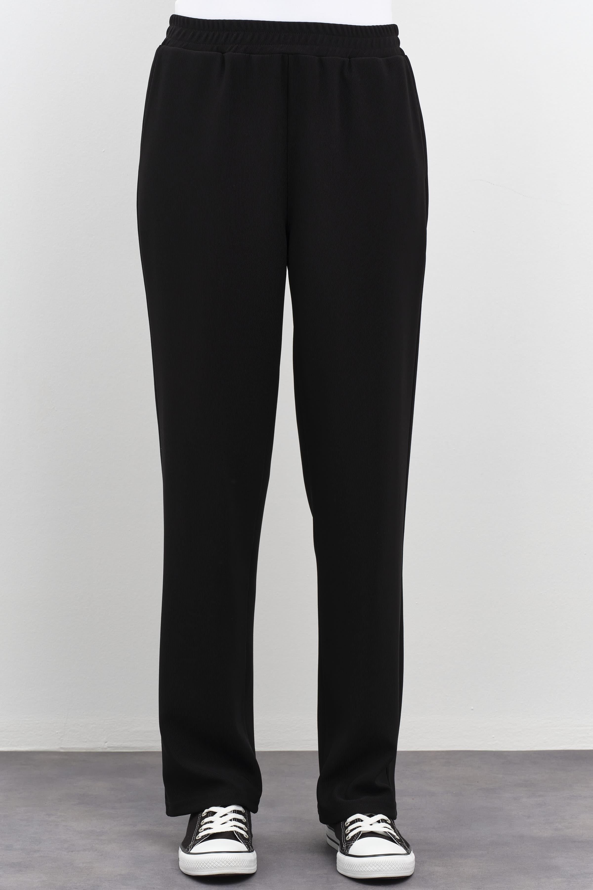 Balıkçı Yakalı Tunik Pantolon Örme Takım - Siyah TUGBA