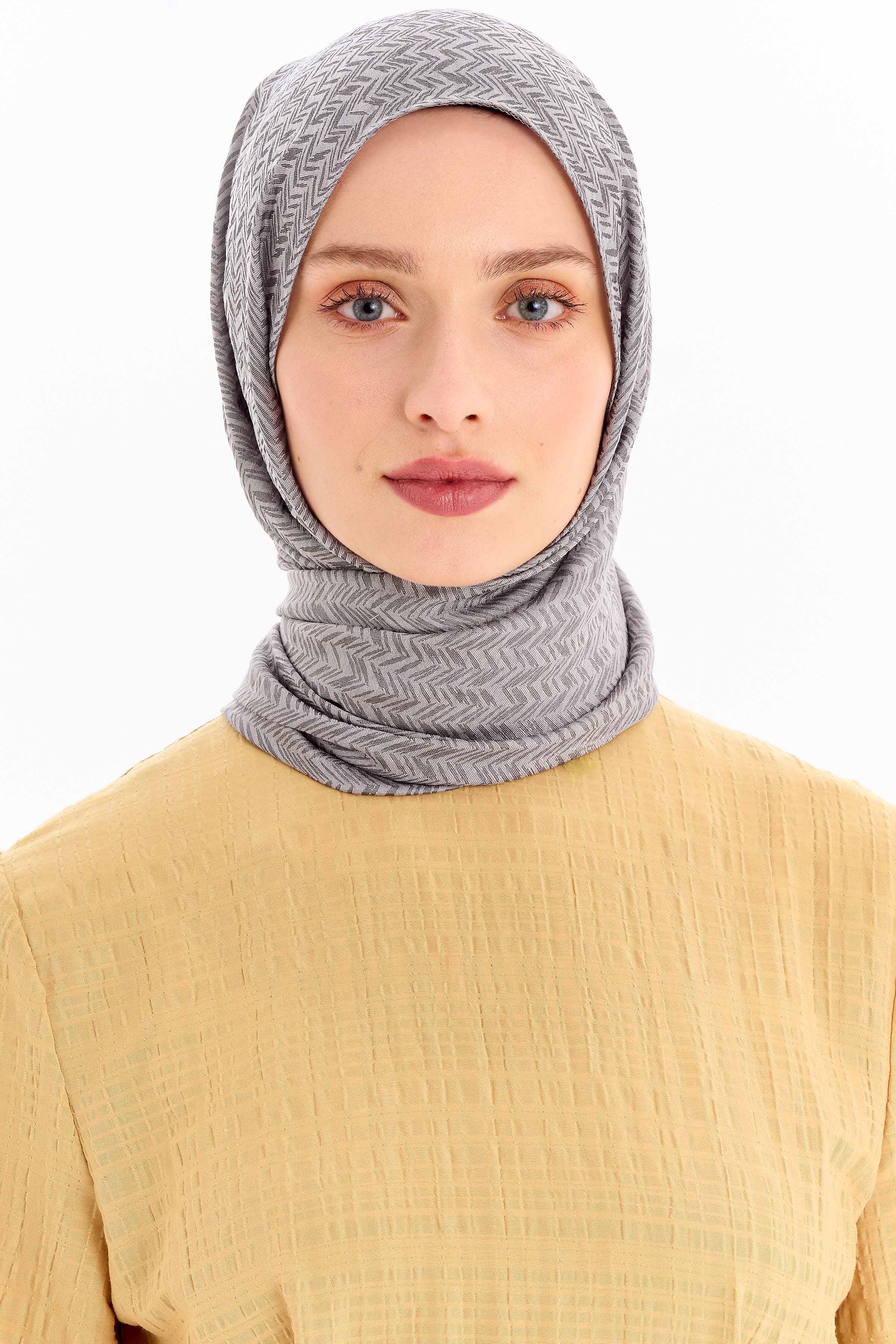 Balıksırtı Desen Viskon Şal - Gri TUGBA