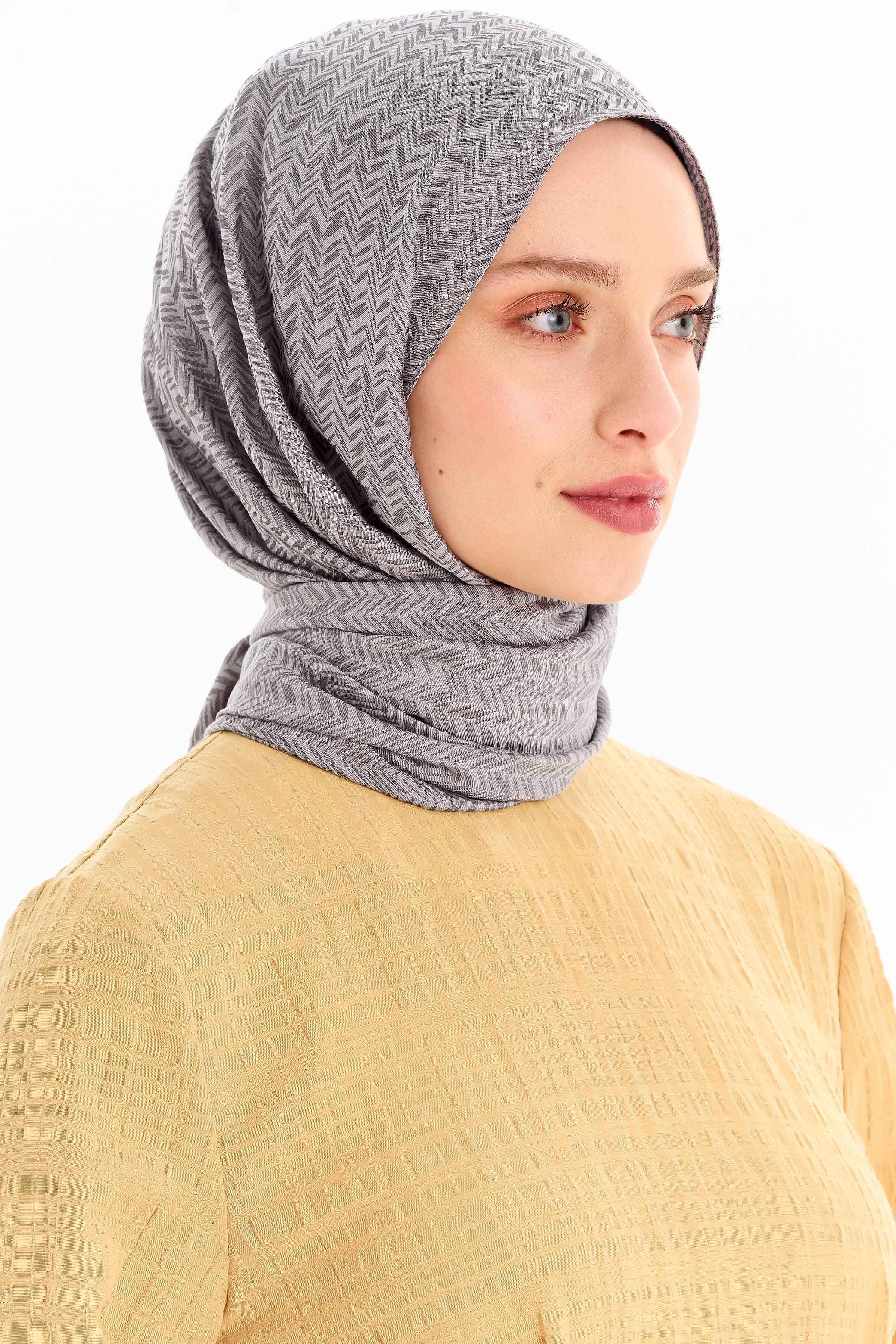 Balıksırtı Desen Viskon Şal - Gri TUGBA