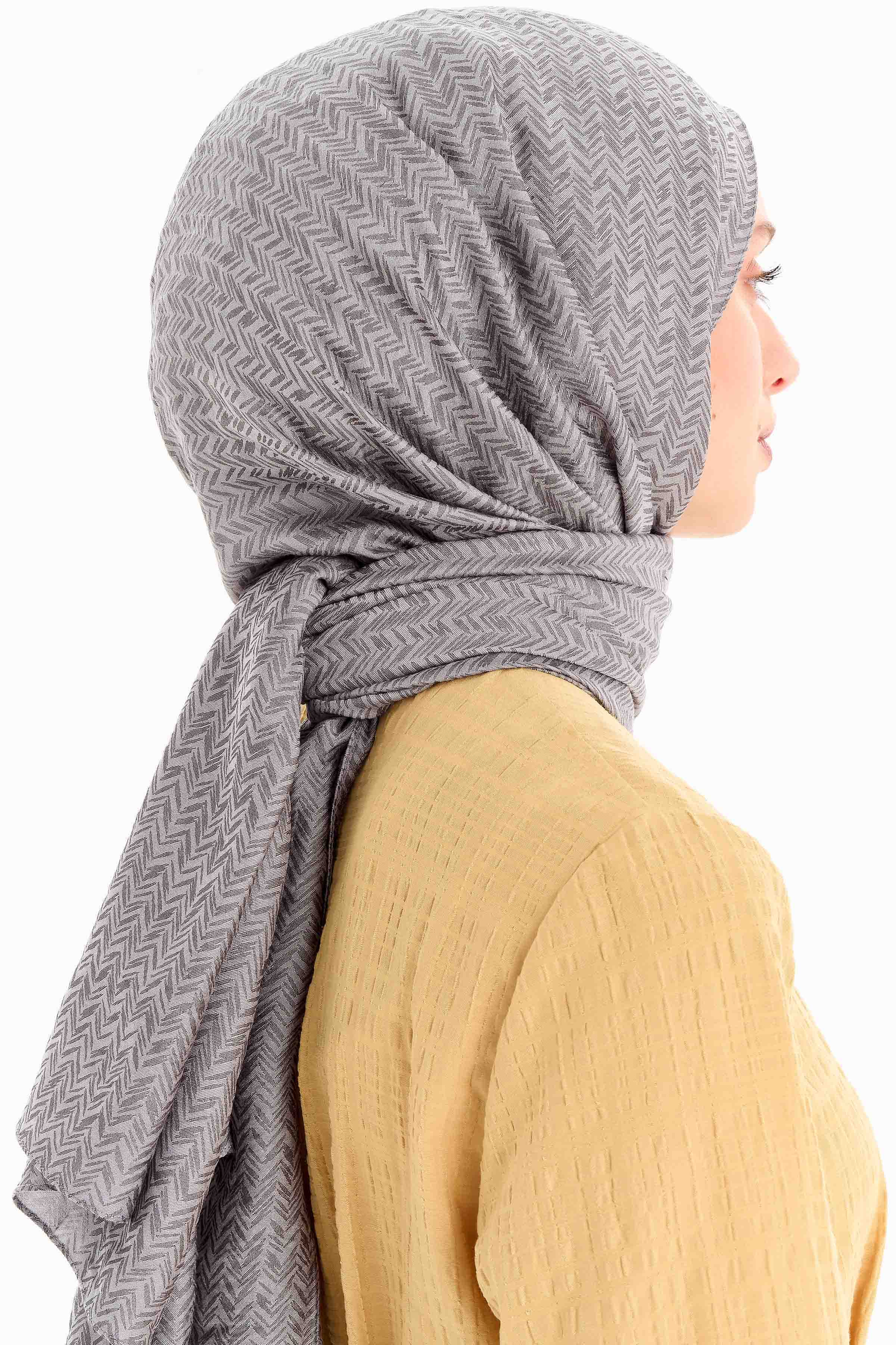 Balıksırtı Desen Viskon Şal - Gri TUGBA