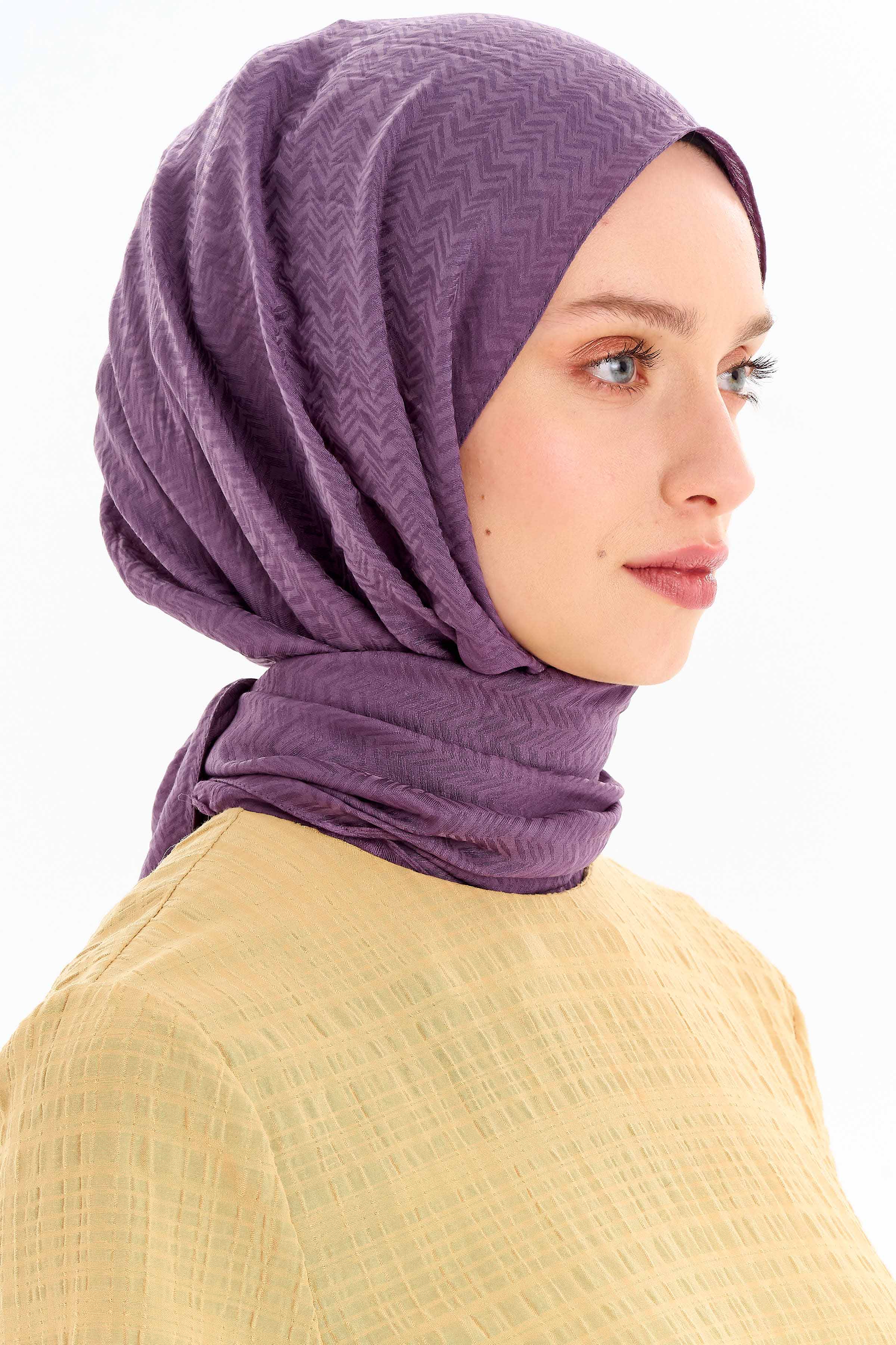 Balıksırtı Desen Viskon Şal - Lila TUGBA