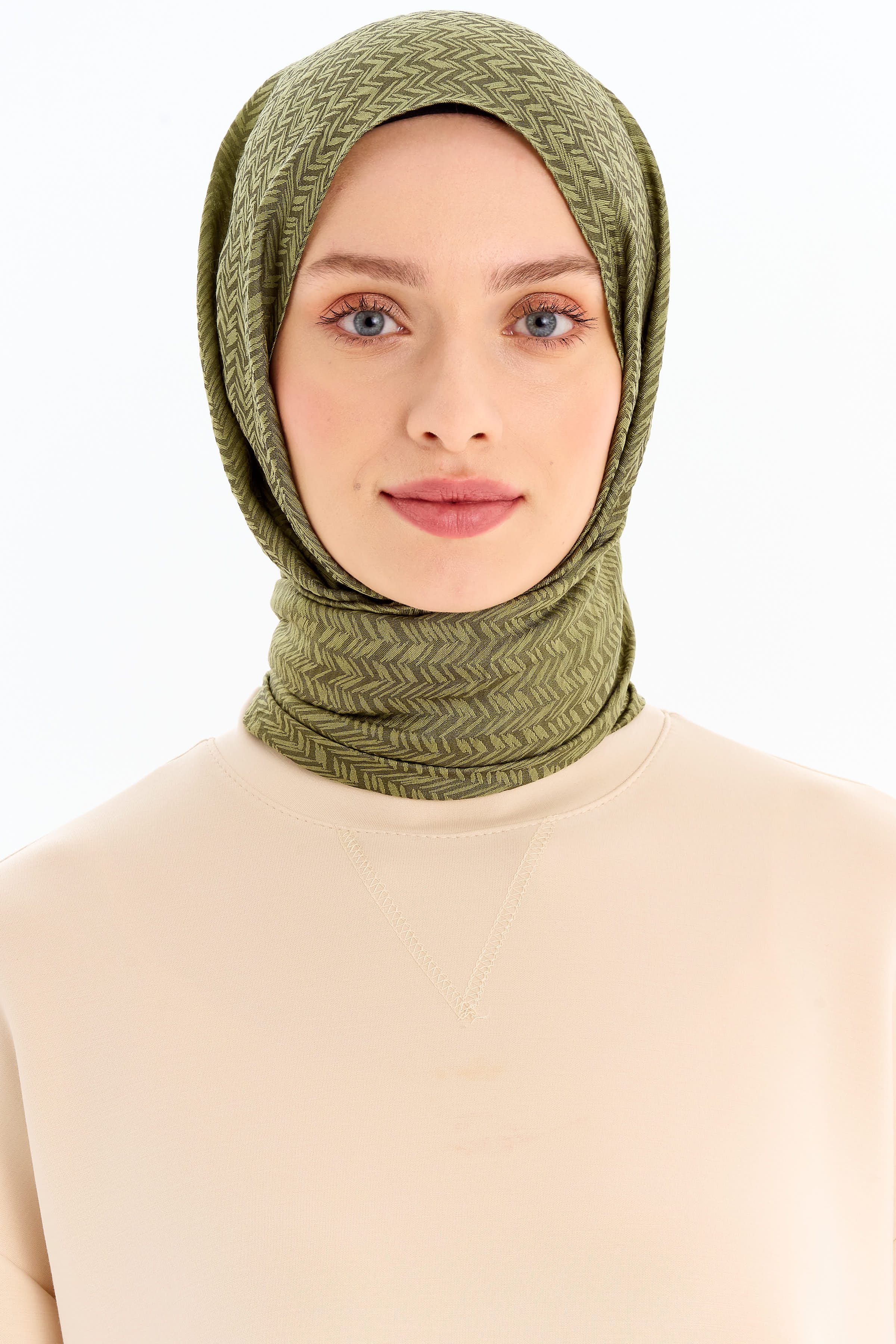 Balıksırtı Desen Viskon Şal - Yeşil TUGBA