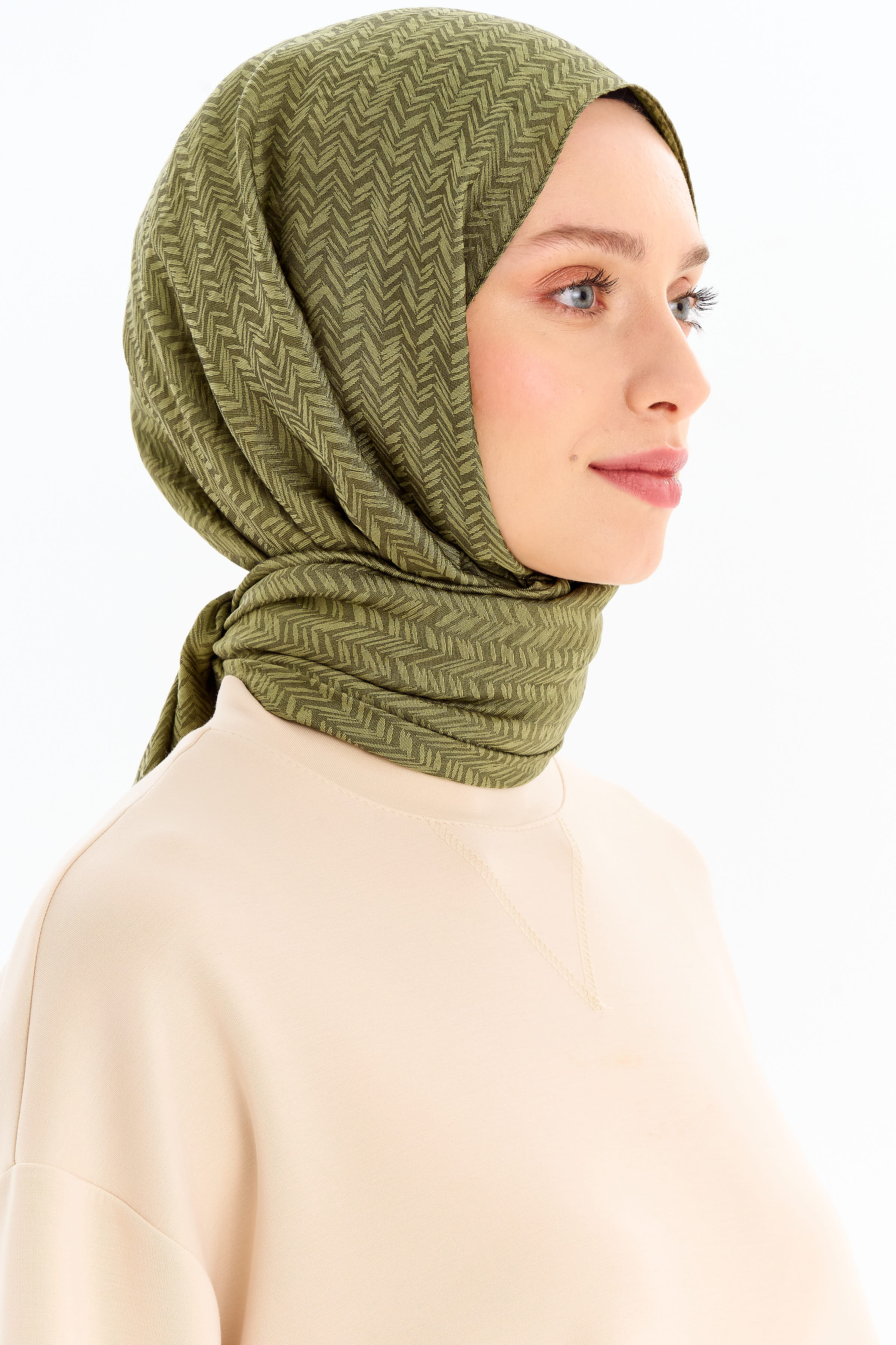 Balıksırtı Desen Viskon Şal - Yeşil TUGBA