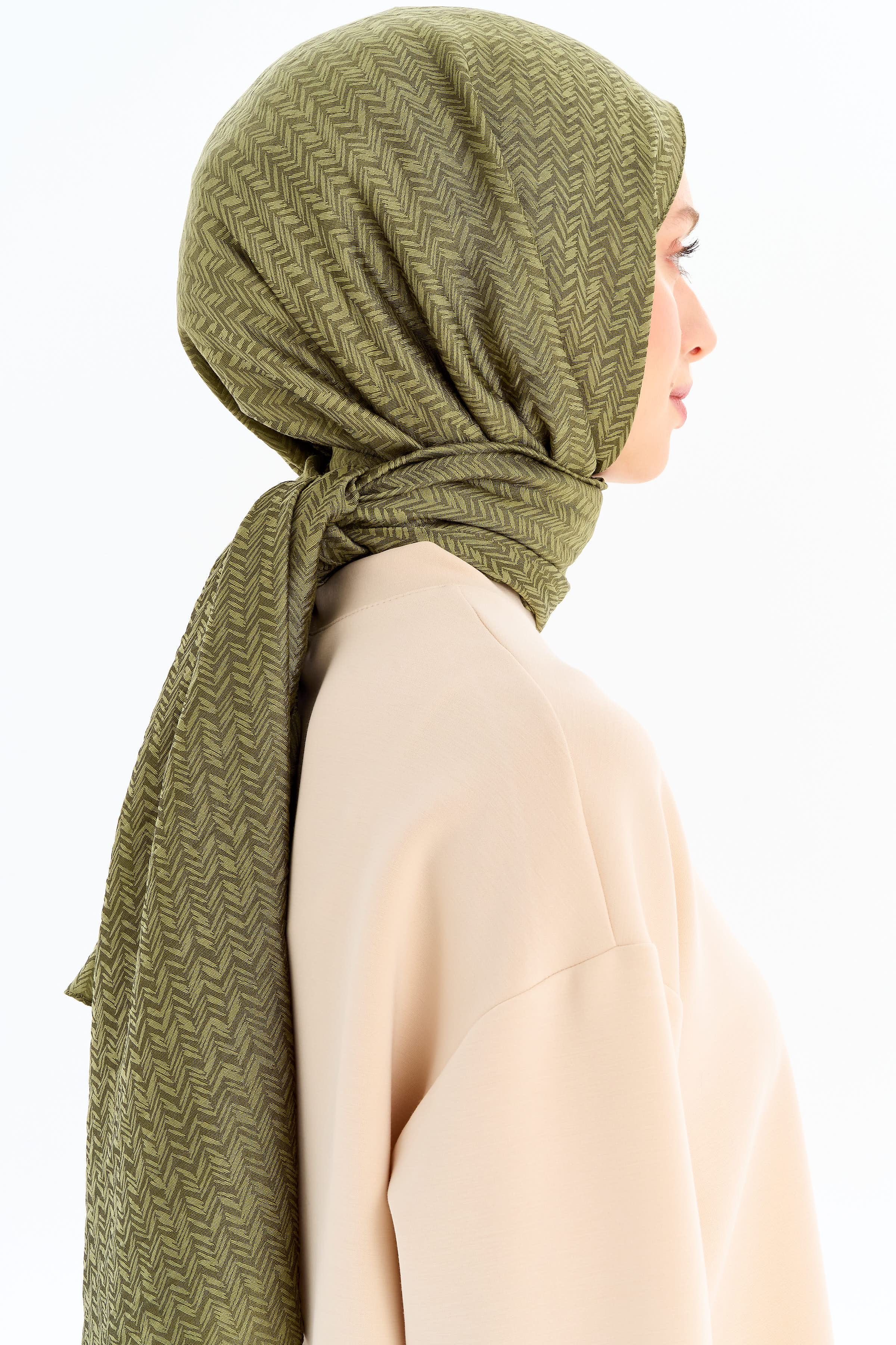 Balıksırtı Desen Viskon Şal - Yeşil TUGBA