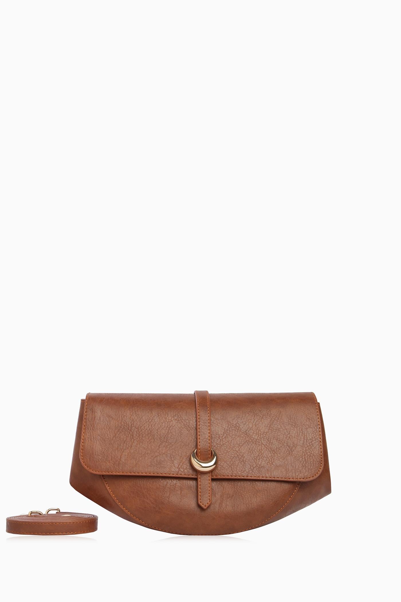 Bant Tokalı Flap Çanta - Taba TUGBA