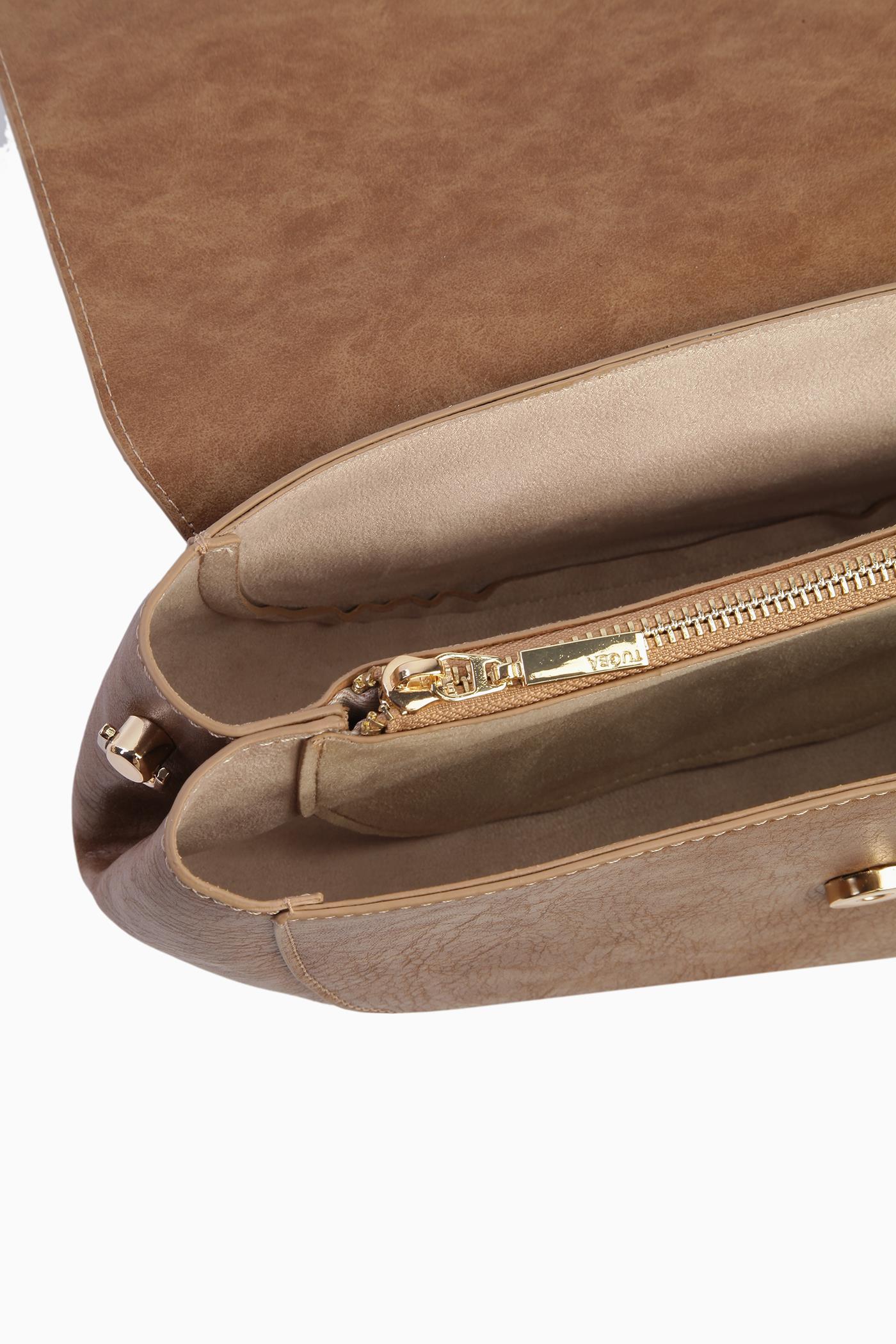 Bant Tokalı Flap Çanta - Vizon TUGBA