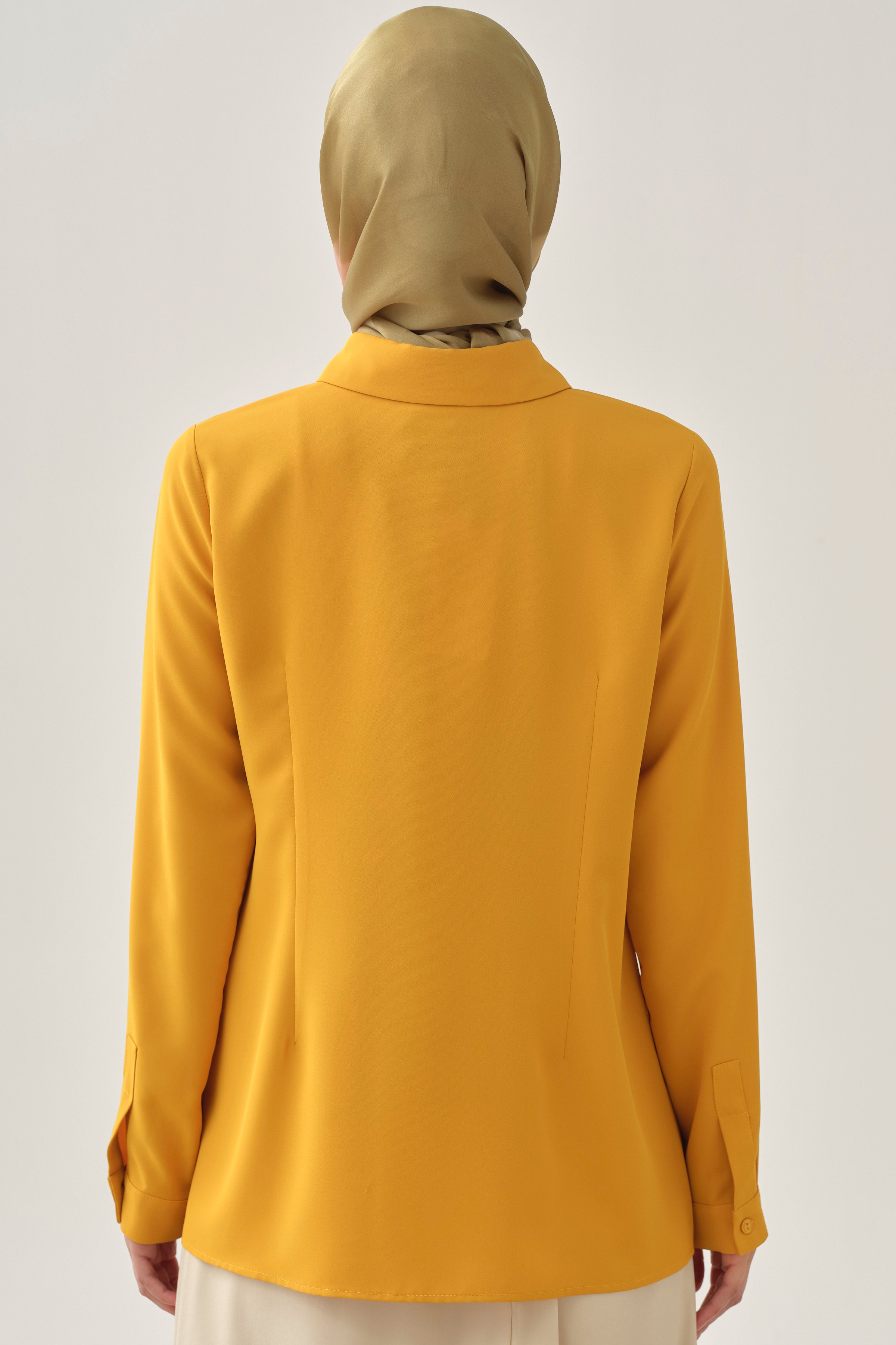 Basic Gizli Patlı Gömlek - Hardal TUGBA