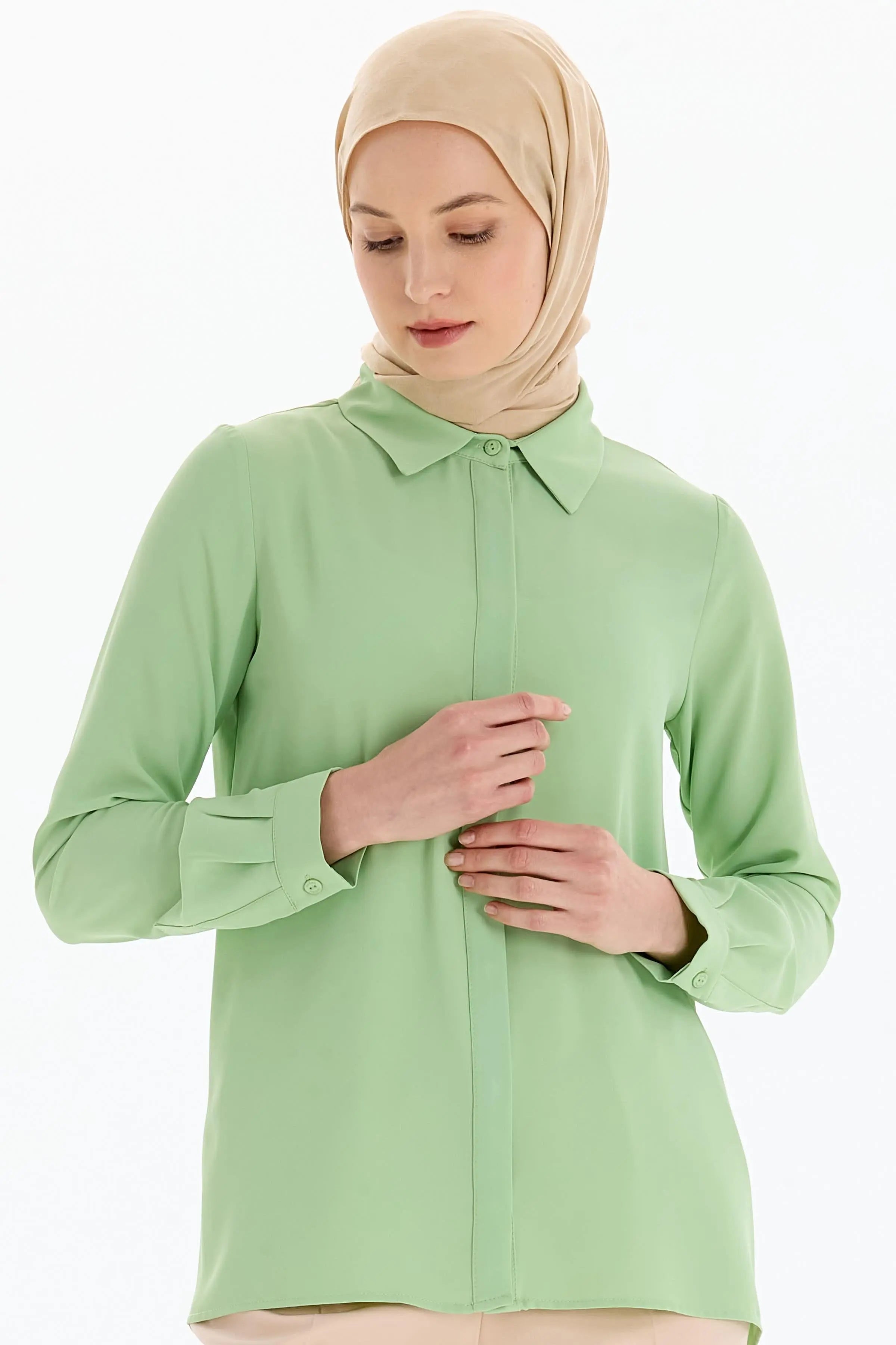 Basic Gizli Patlı Gömlek - Mint TUGBA