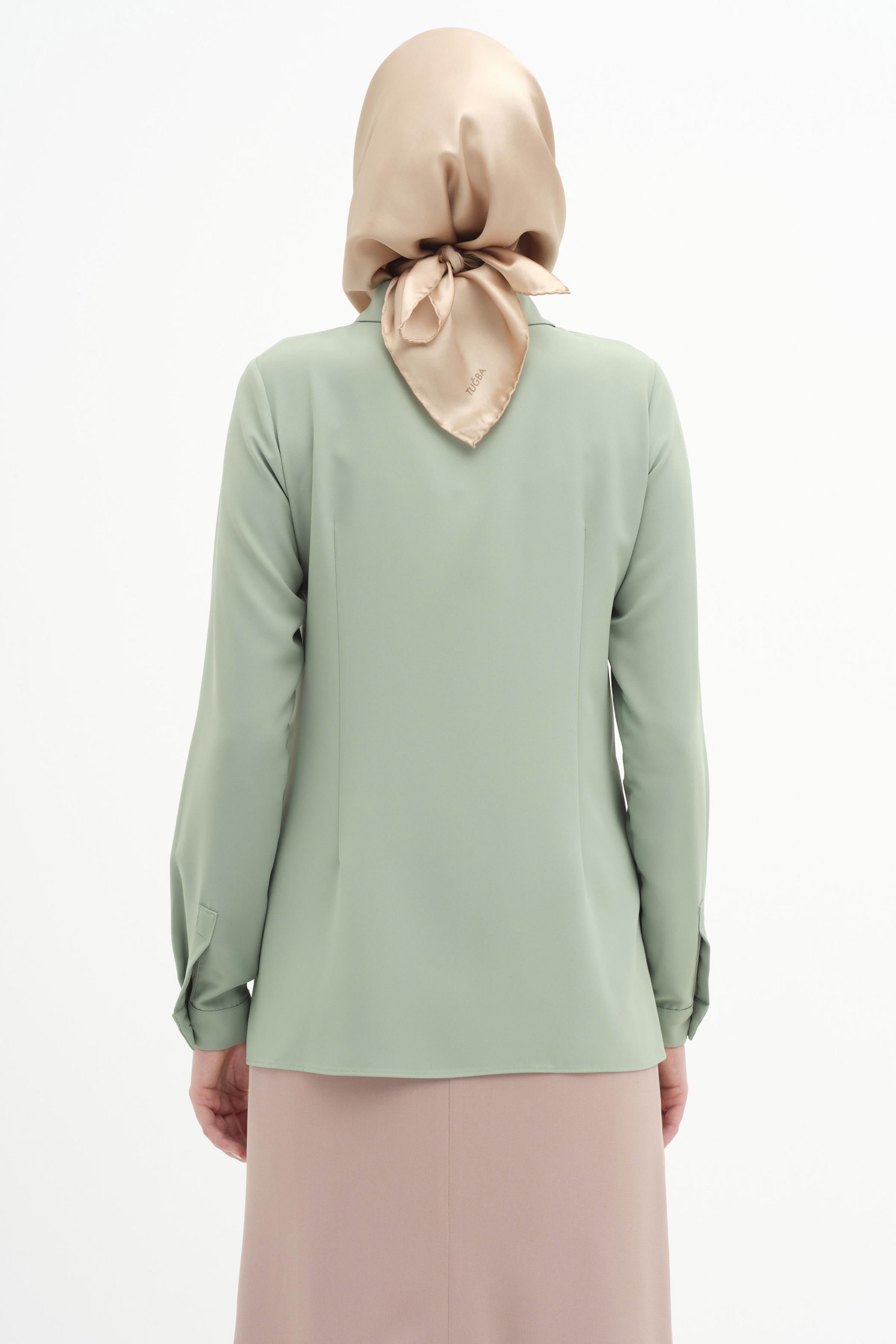 Basic Gizli Patlı Gömlek - Yeşil TUGBA