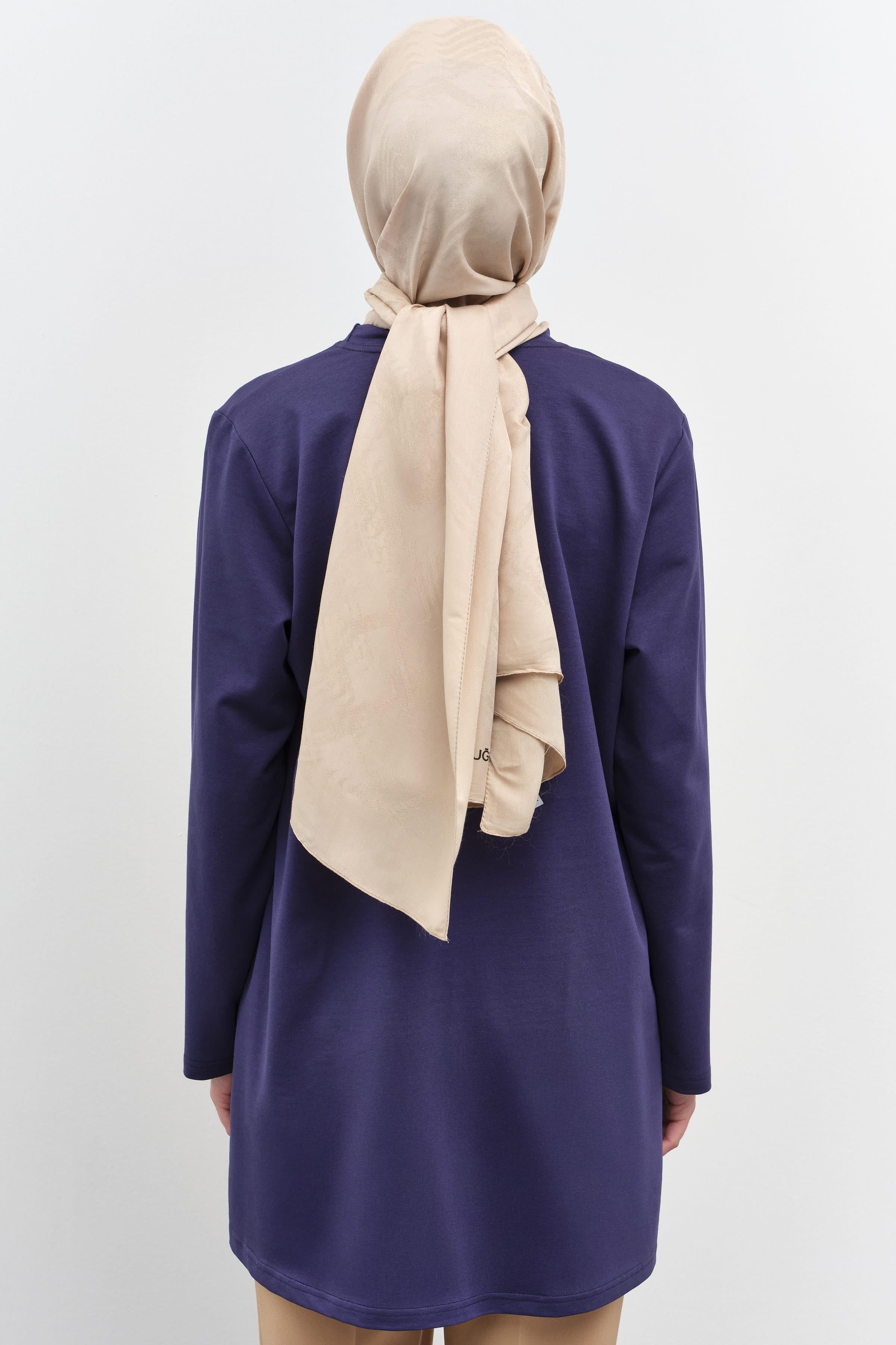 Baskı Desenli Örme Sweat - Lacivert TUGBA