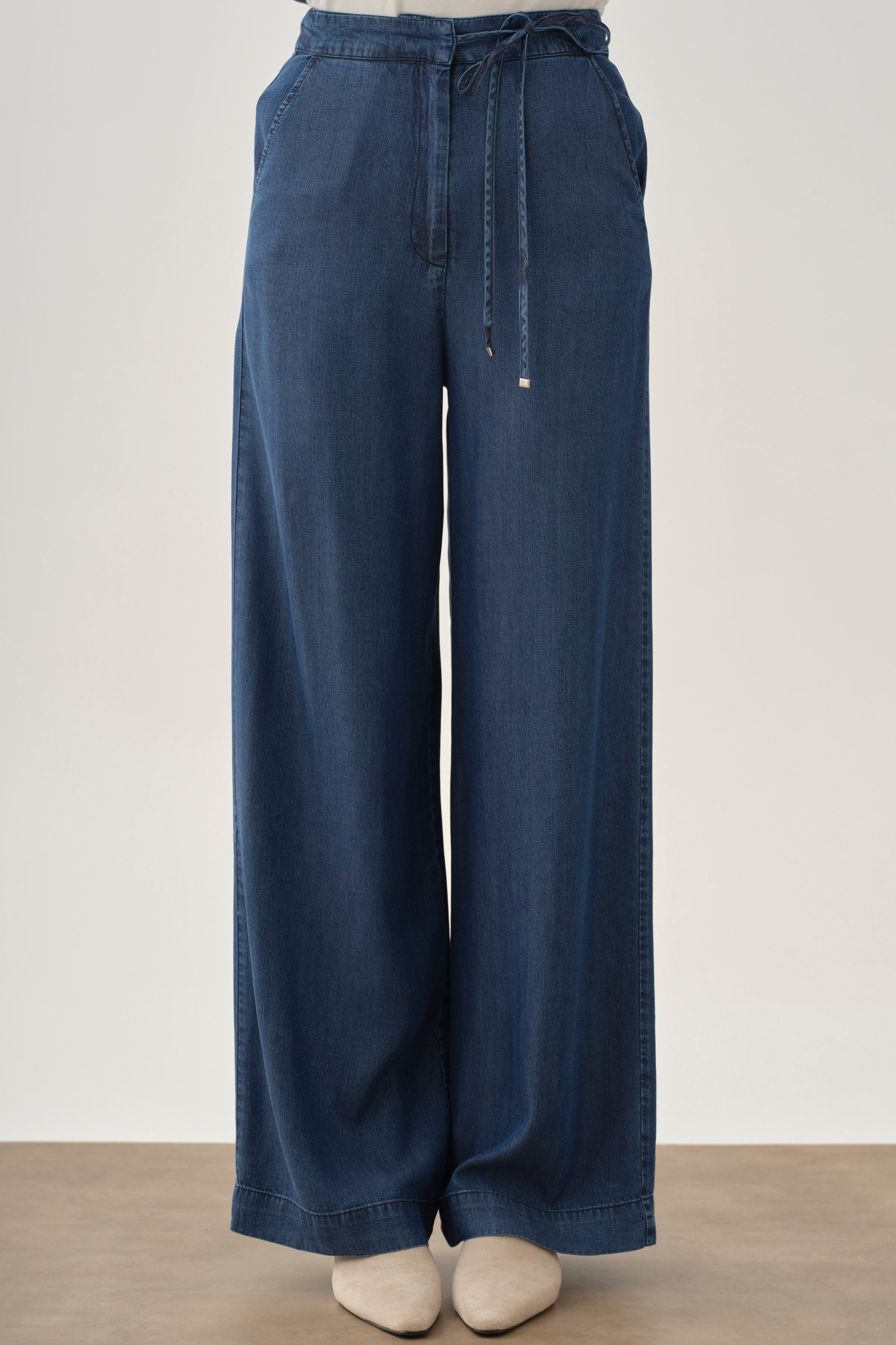 Bel Bağcıklı Pantolon - İndigo TUGBA