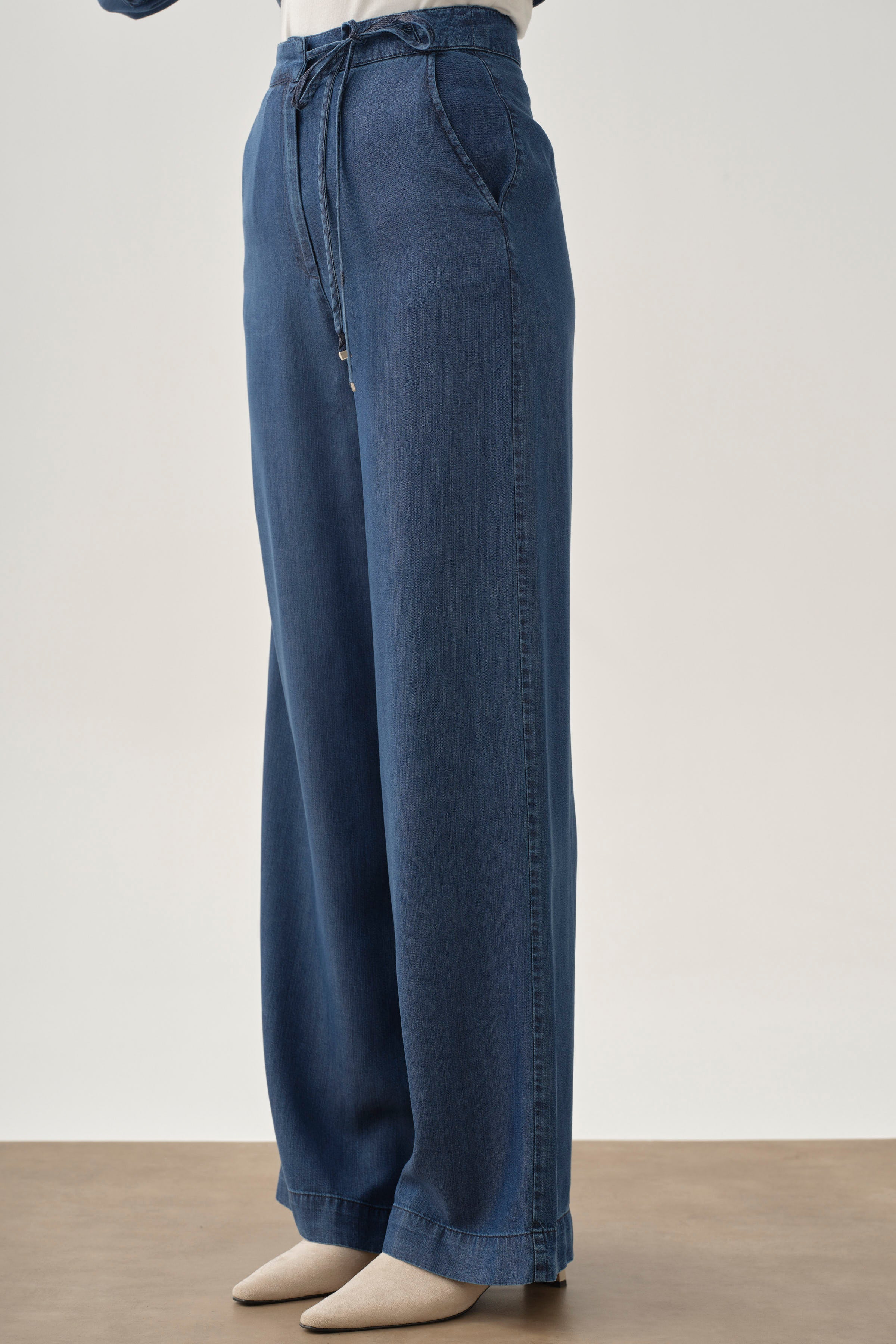 Bel Bağcıklı Pantolon - İndigo TUGBA