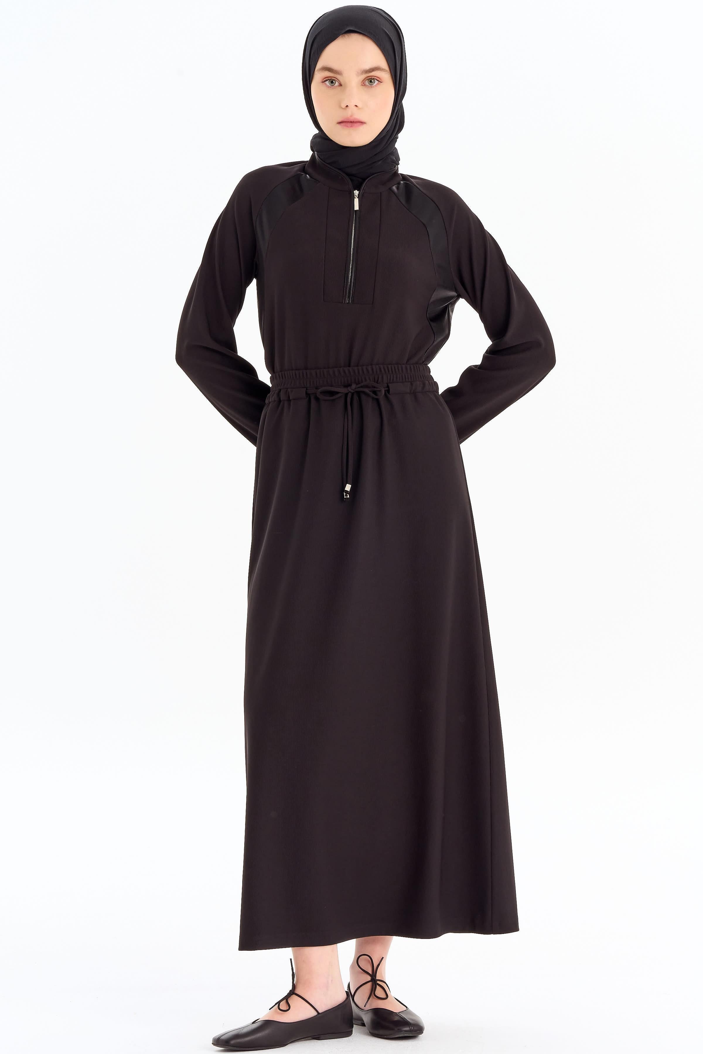 Bel Biye Bağcıklı Örme Etek - Siyah TUGBA