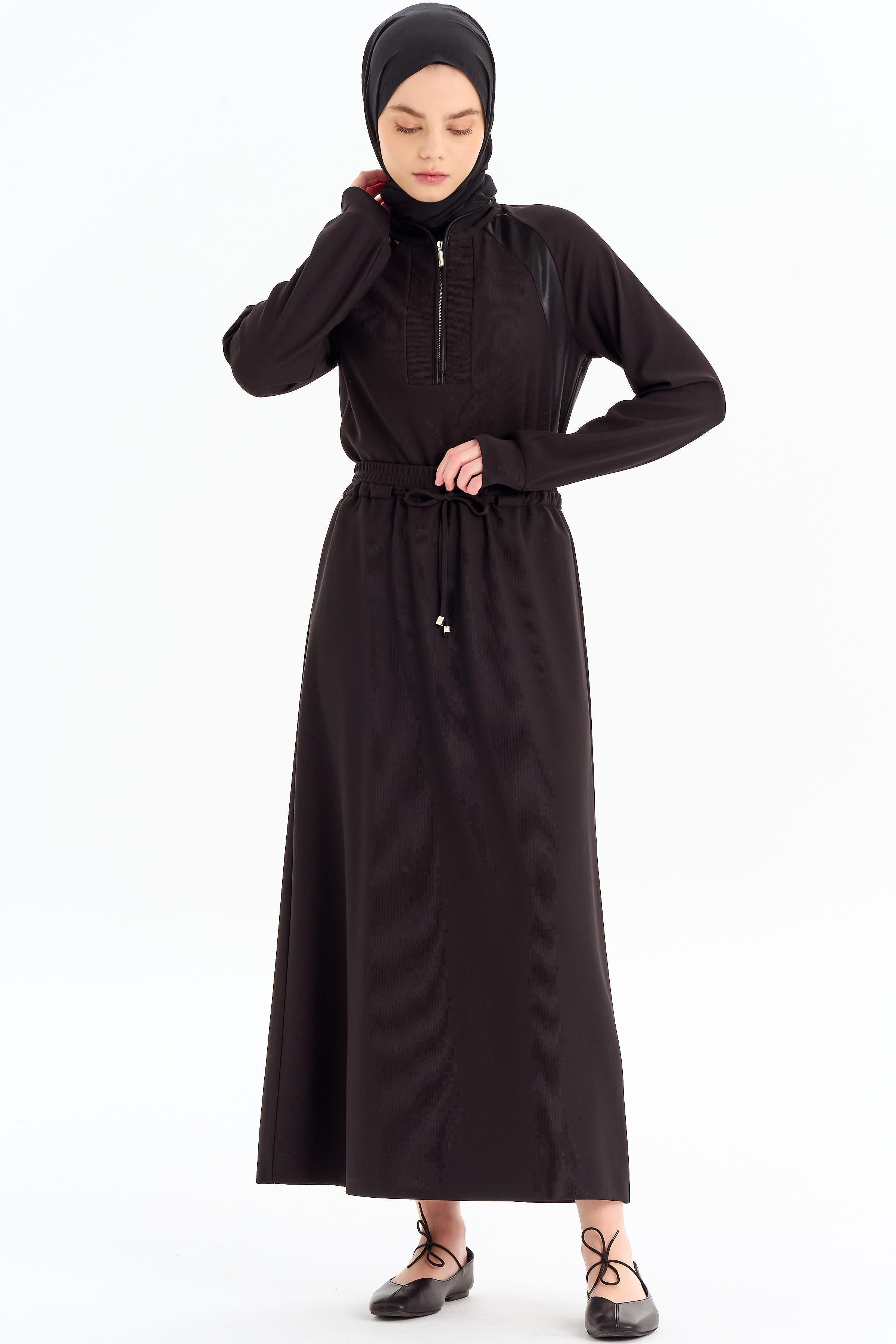 Bel Biye Bağcıklı Örme Etek - Siyah TUGBA