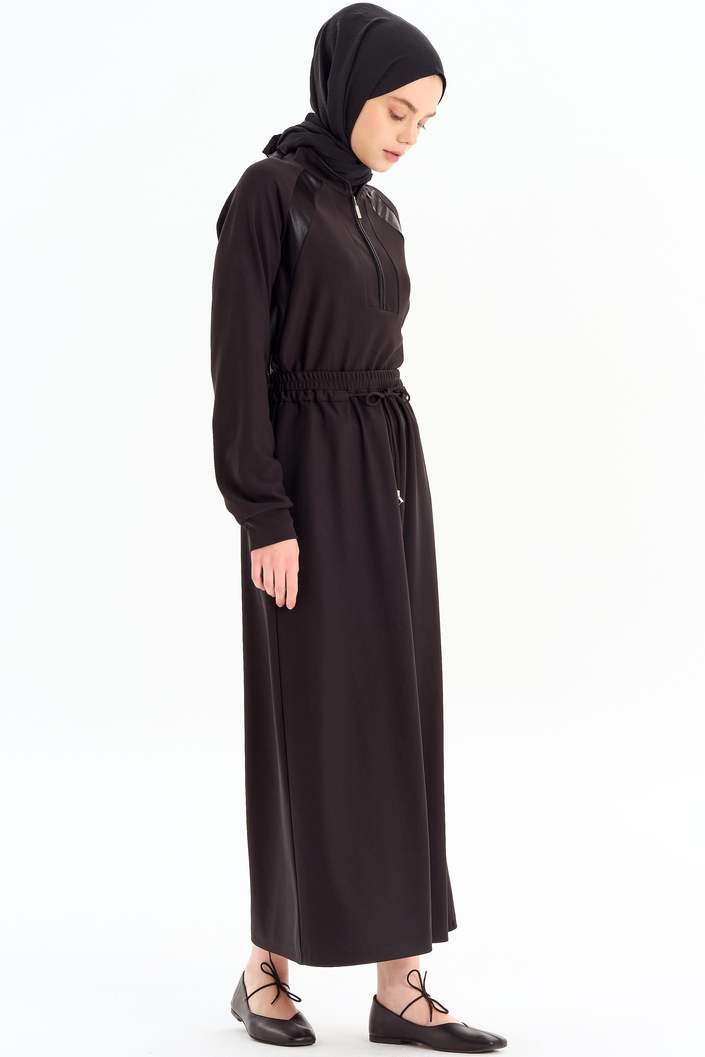 Bel Biye Bağcıklı Örme Etek - Siyah TUGBA