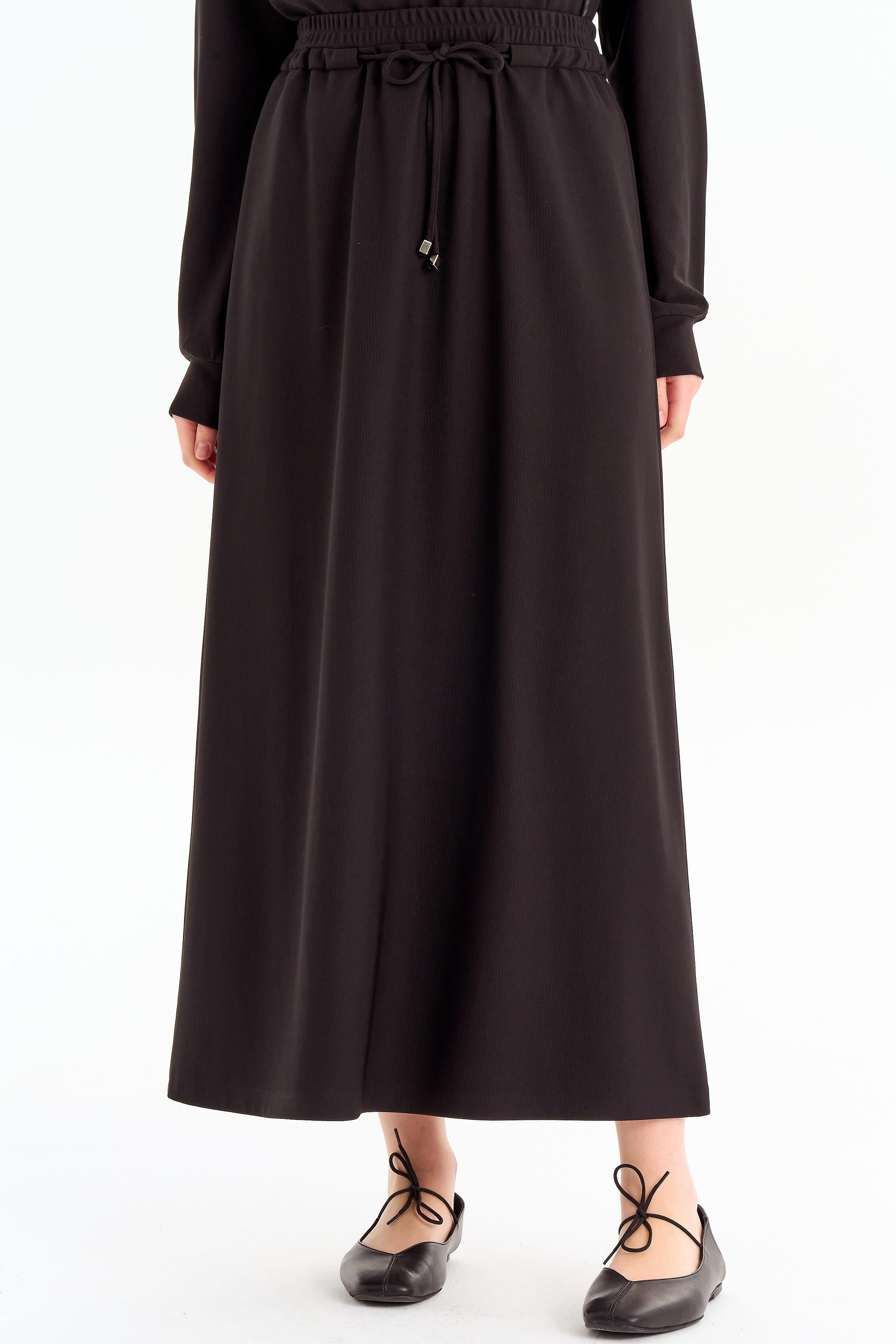 Bel Biye Bağcıklı Örme Etek - Siyah TUGBA