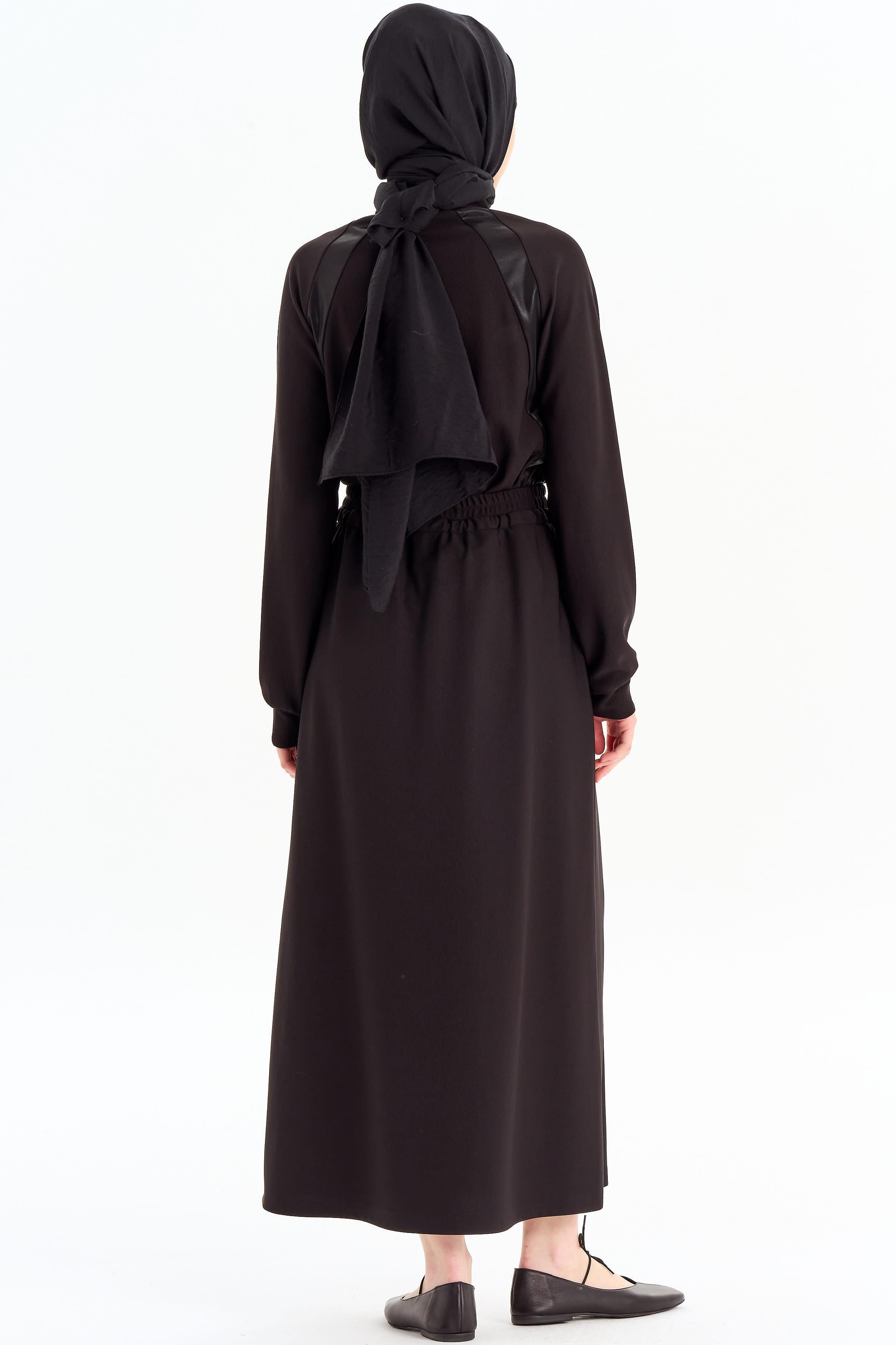 Bel Biye Bağcıklı Örme Etek - Siyah TUGBA