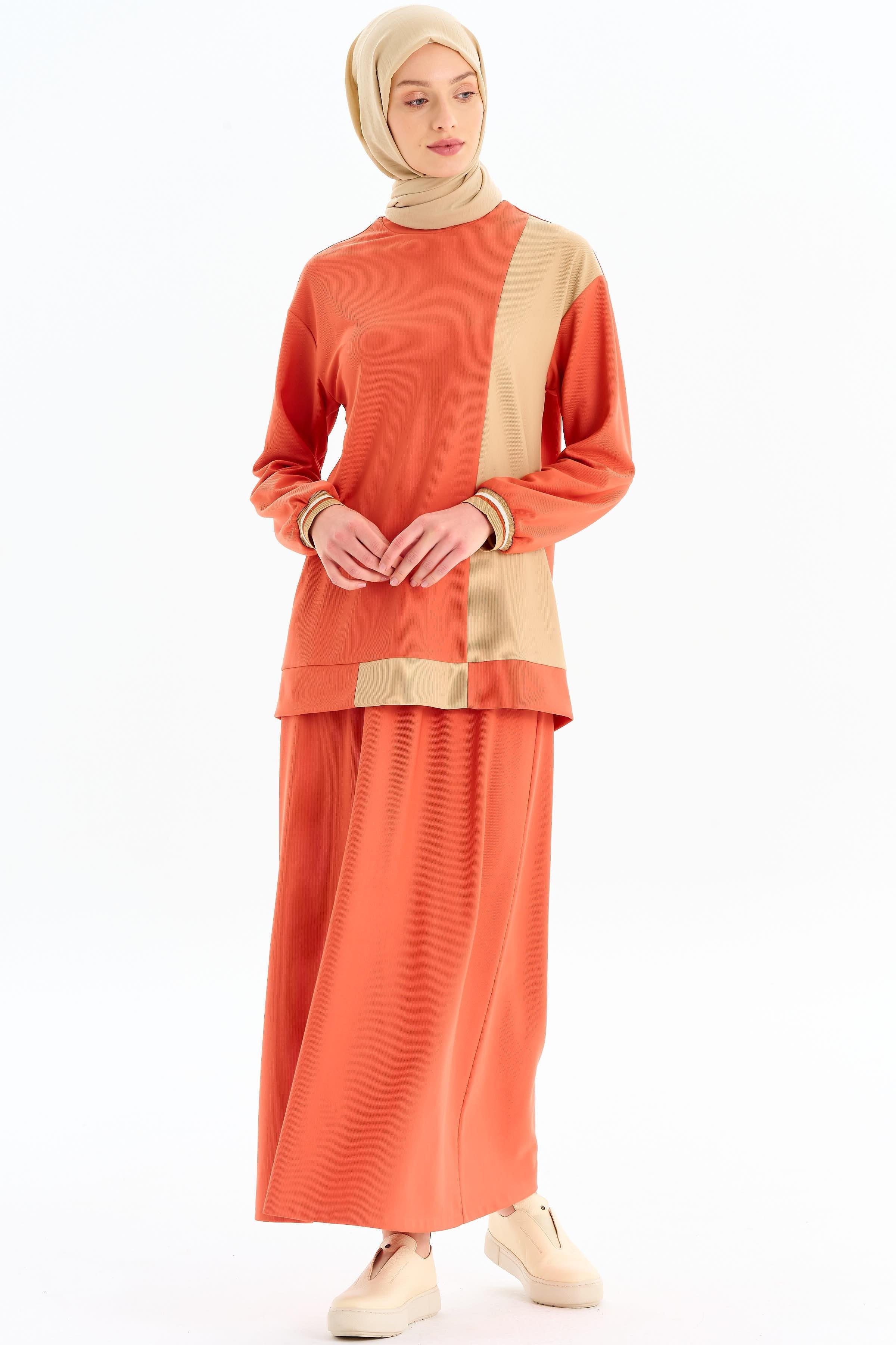 Bel Biye Bağcıklı Örme Etek - Turuncu TUGBA