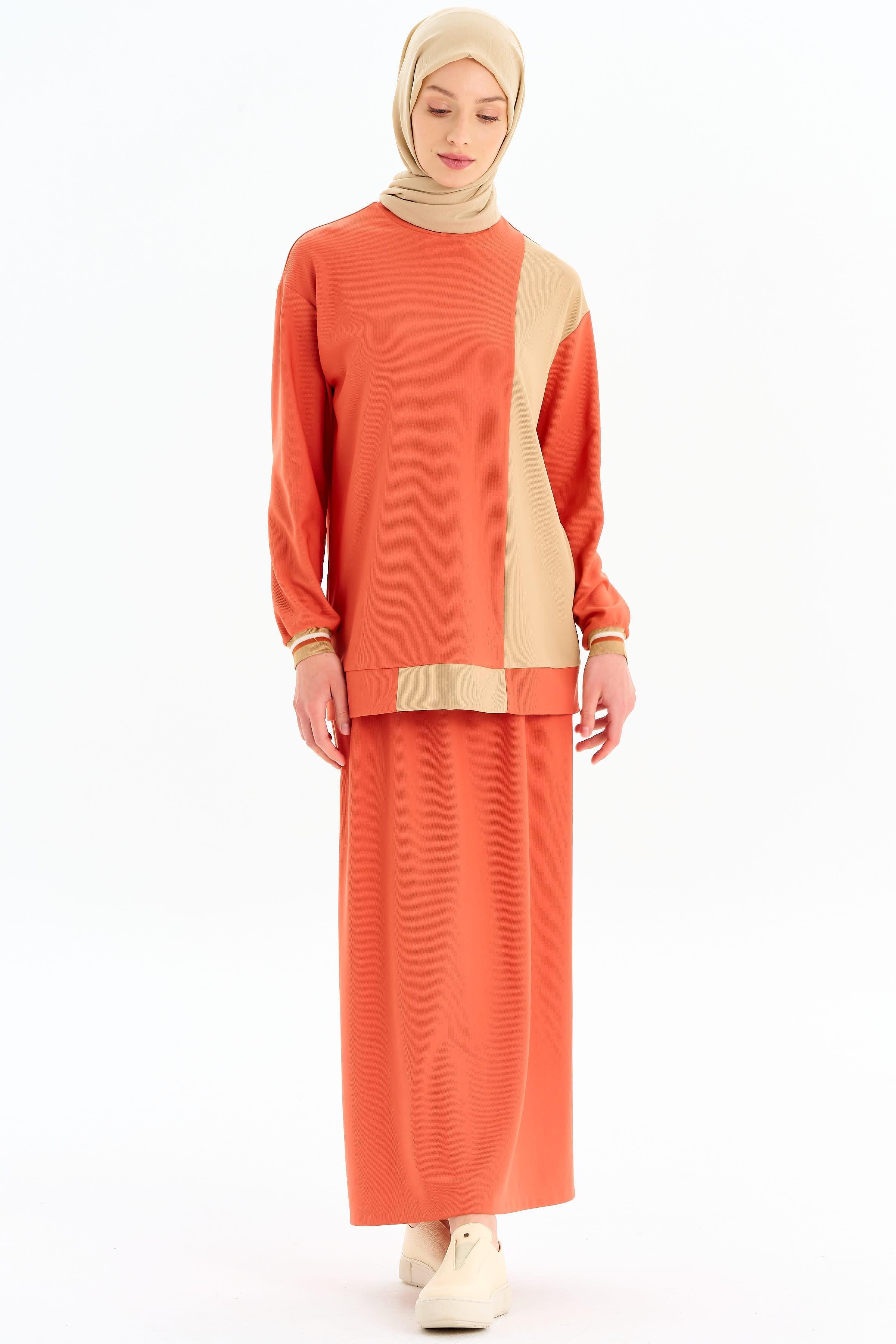 Bel Biye Bağcıklı Örme Etek - Turuncu TUGBA