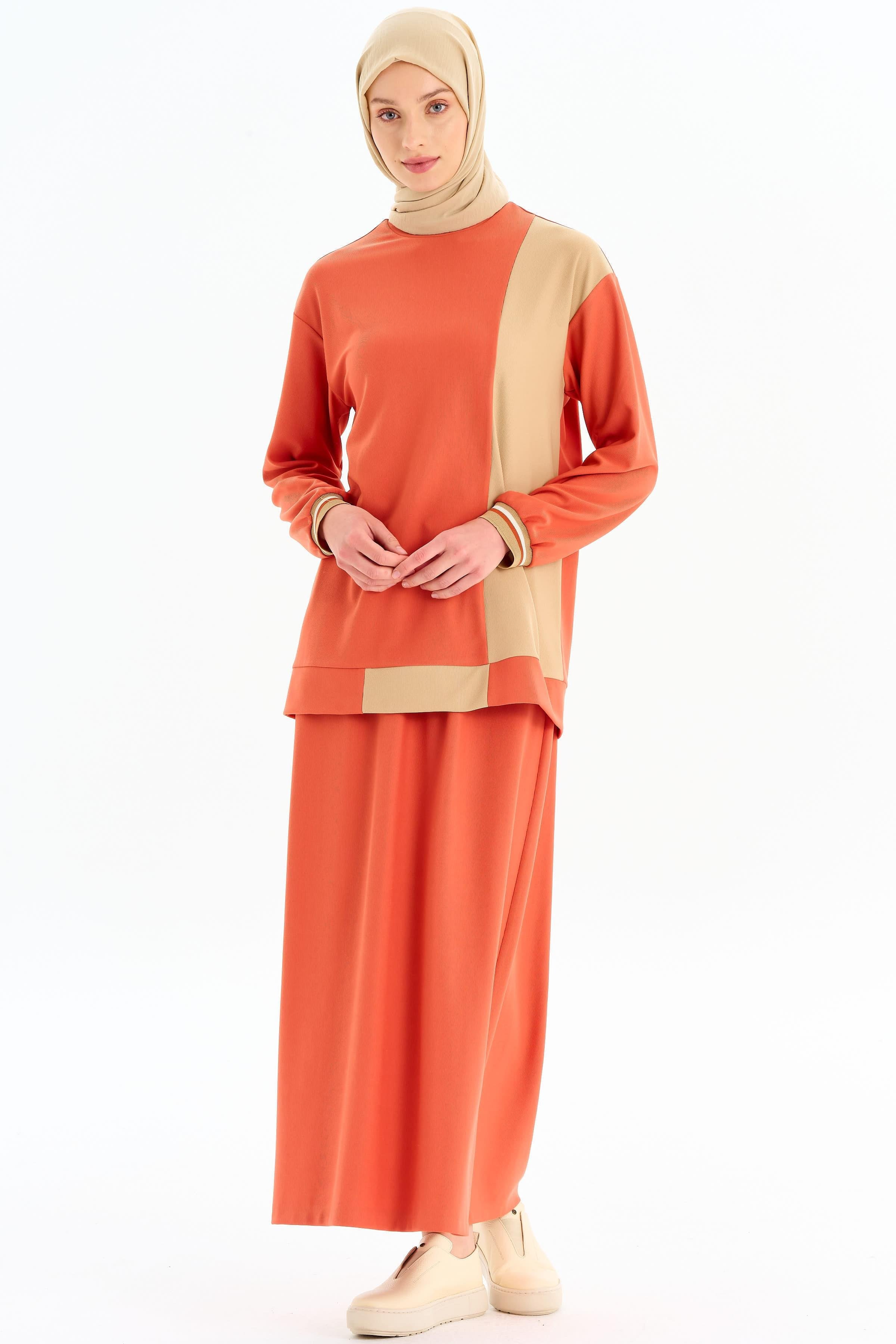 Bel Biye Bağcıklı Örme Etek - Turuncu TUGBA