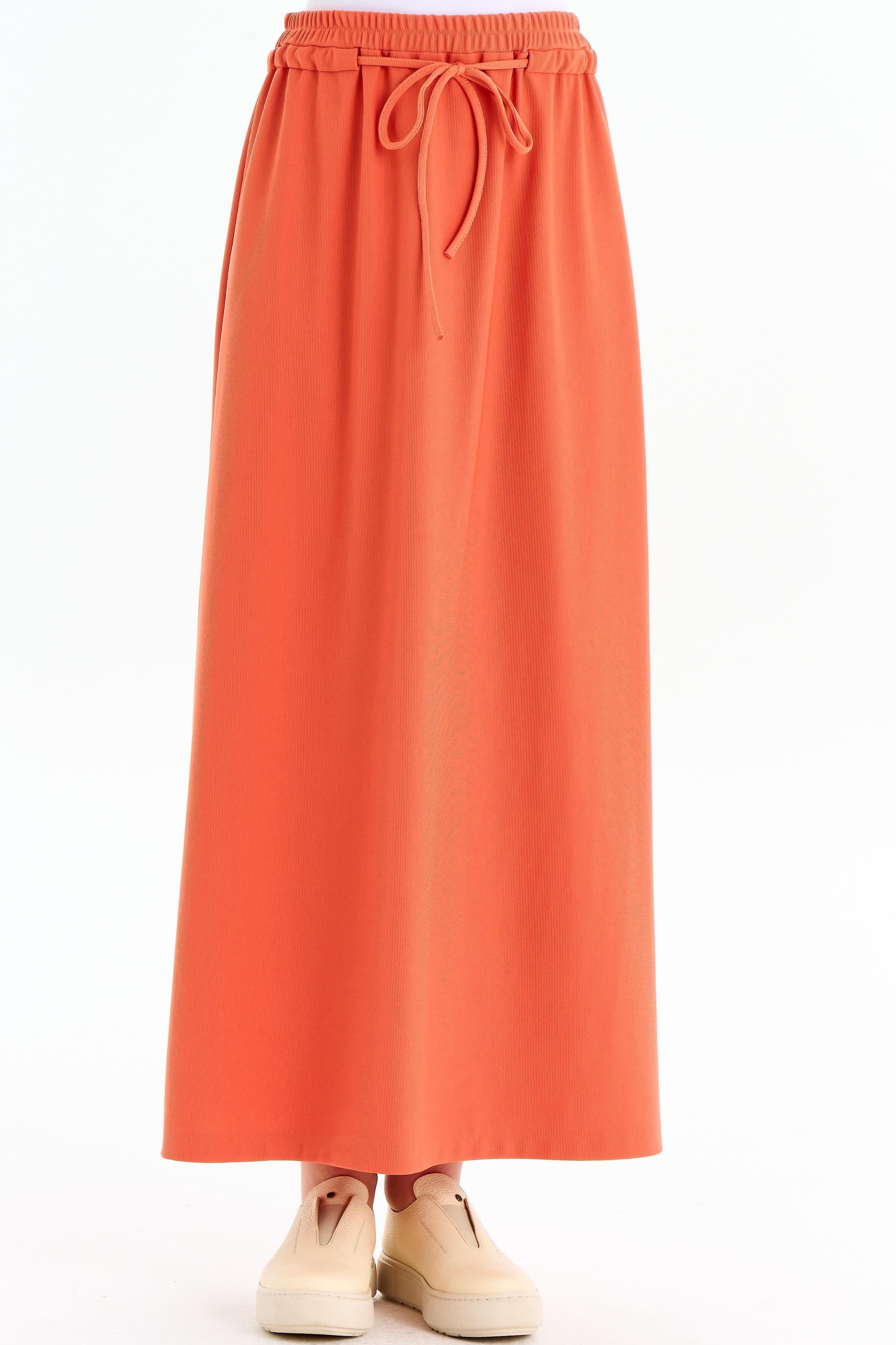 Bel Biye Bağcıklı Örme Etek - Turuncu TUGBA