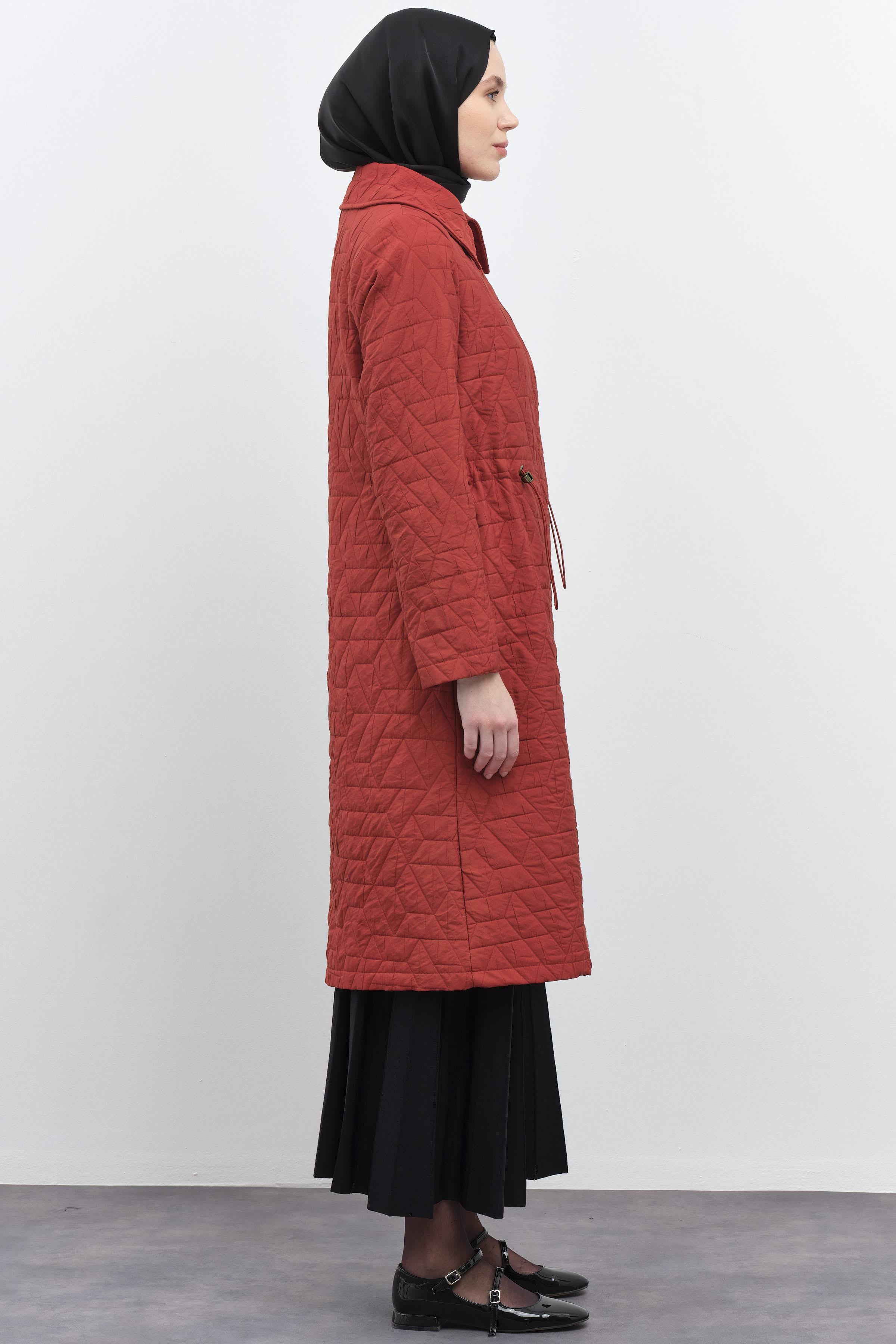 Bel Büzgülü İnce Kapitone Kap - Kiremit TUGBA