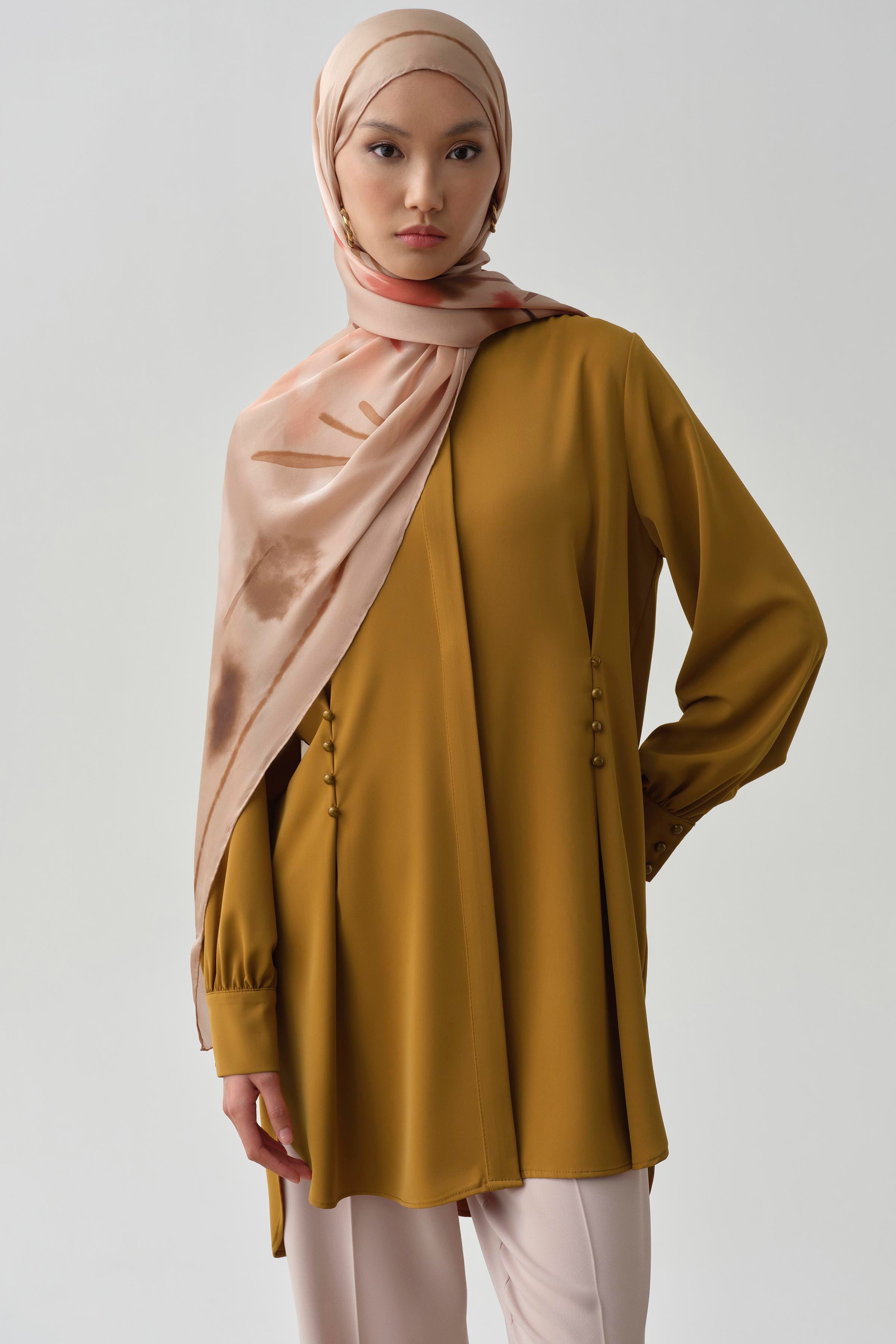 Bel Düğme Detaylı Tunik - Hardal TUGBA