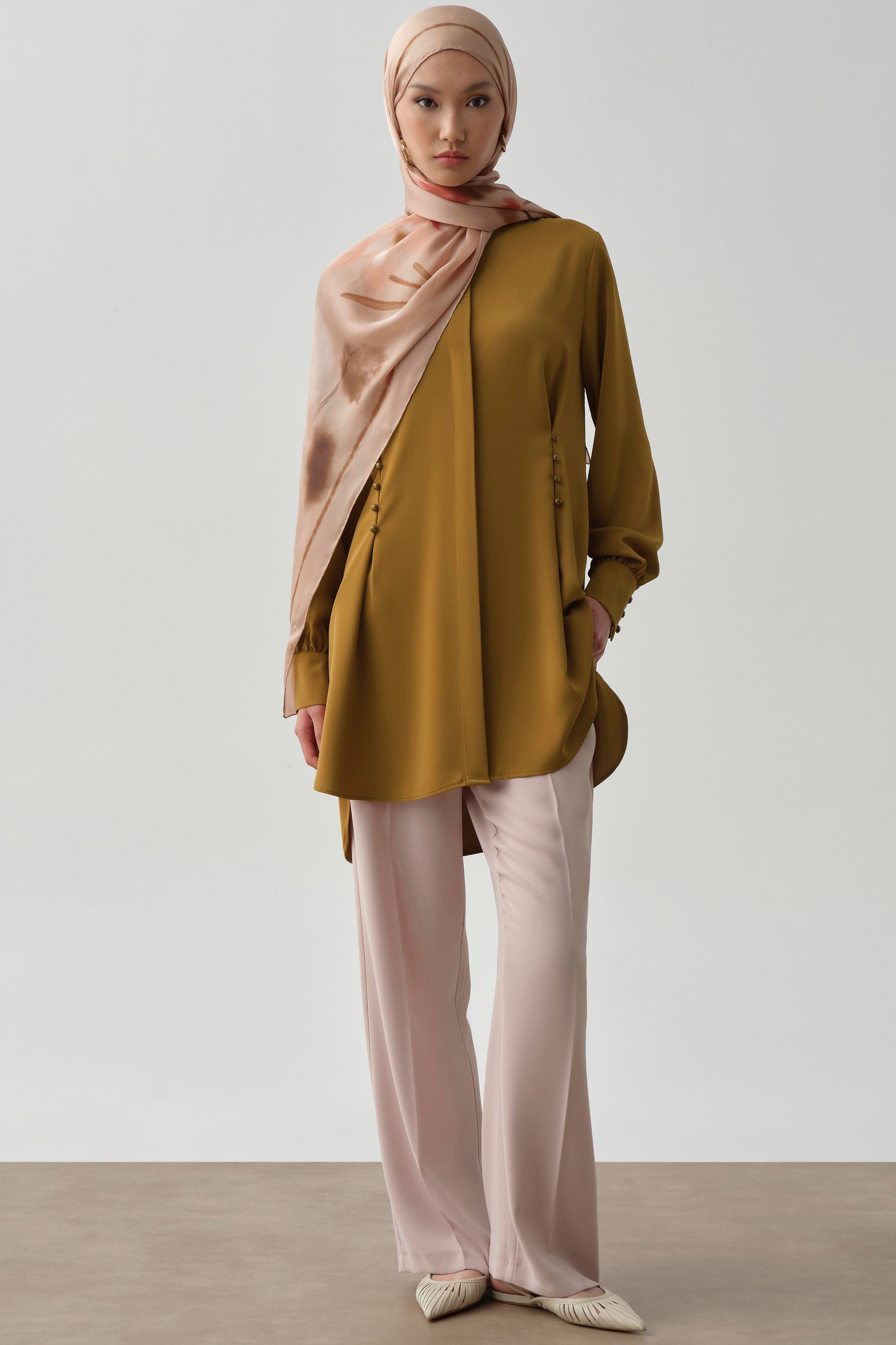 Bel Düğme Detaylı Tunik - Hardal TUGBA