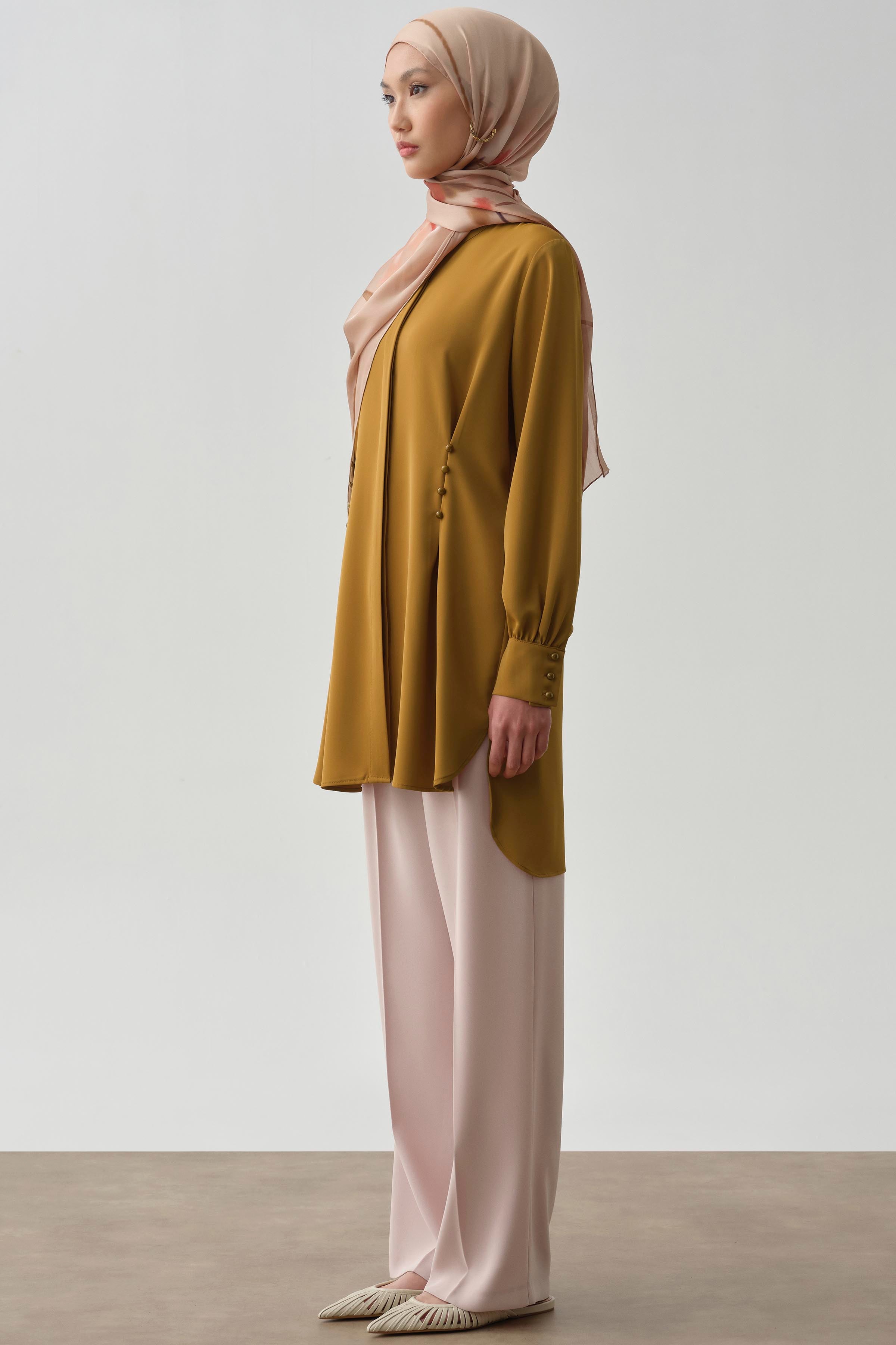 Bel Düğme Detaylı Tunik - Hardal TUGBA