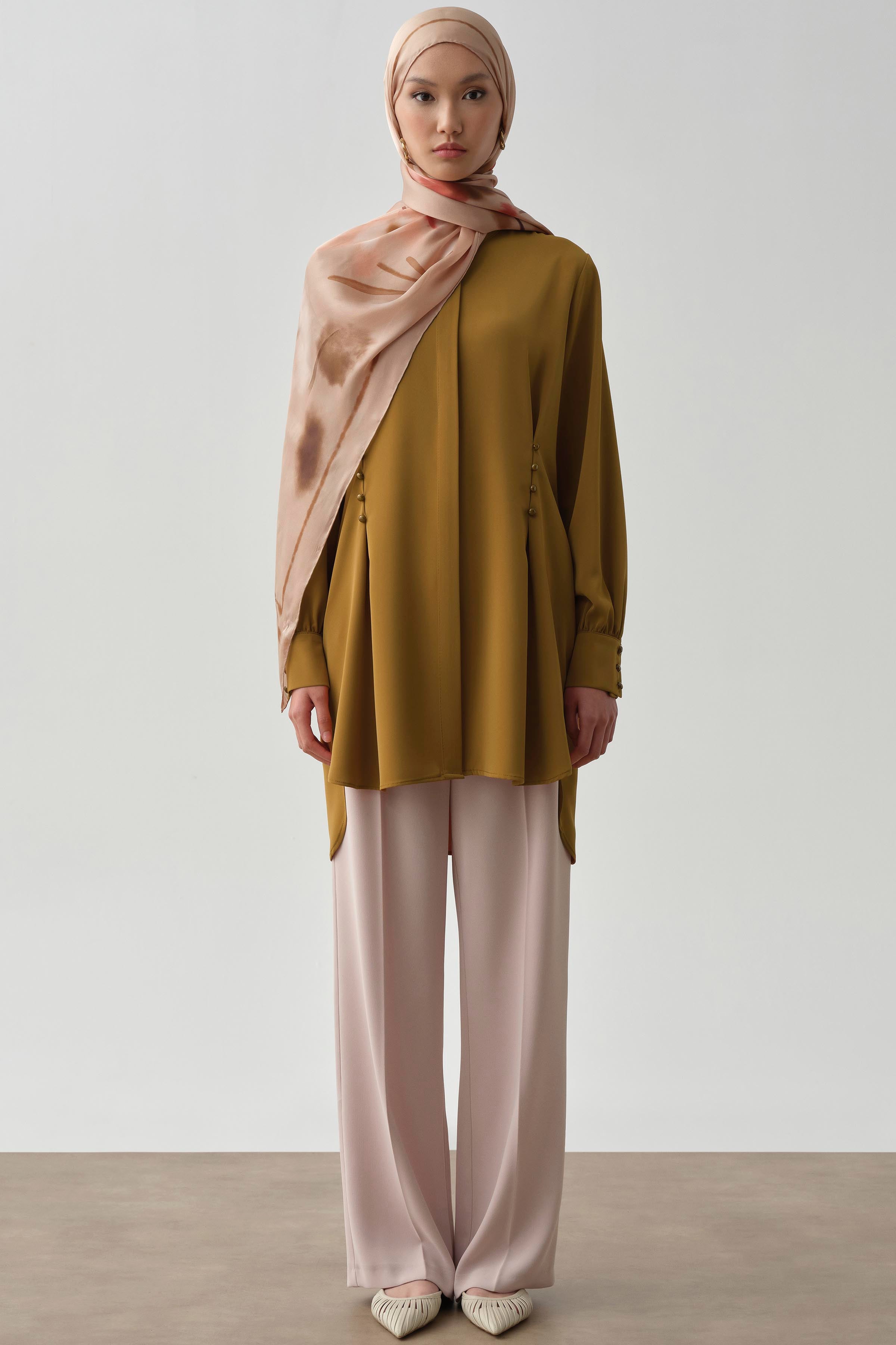 Bel Düğme Detaylı Tunik - Hardal TUGBA