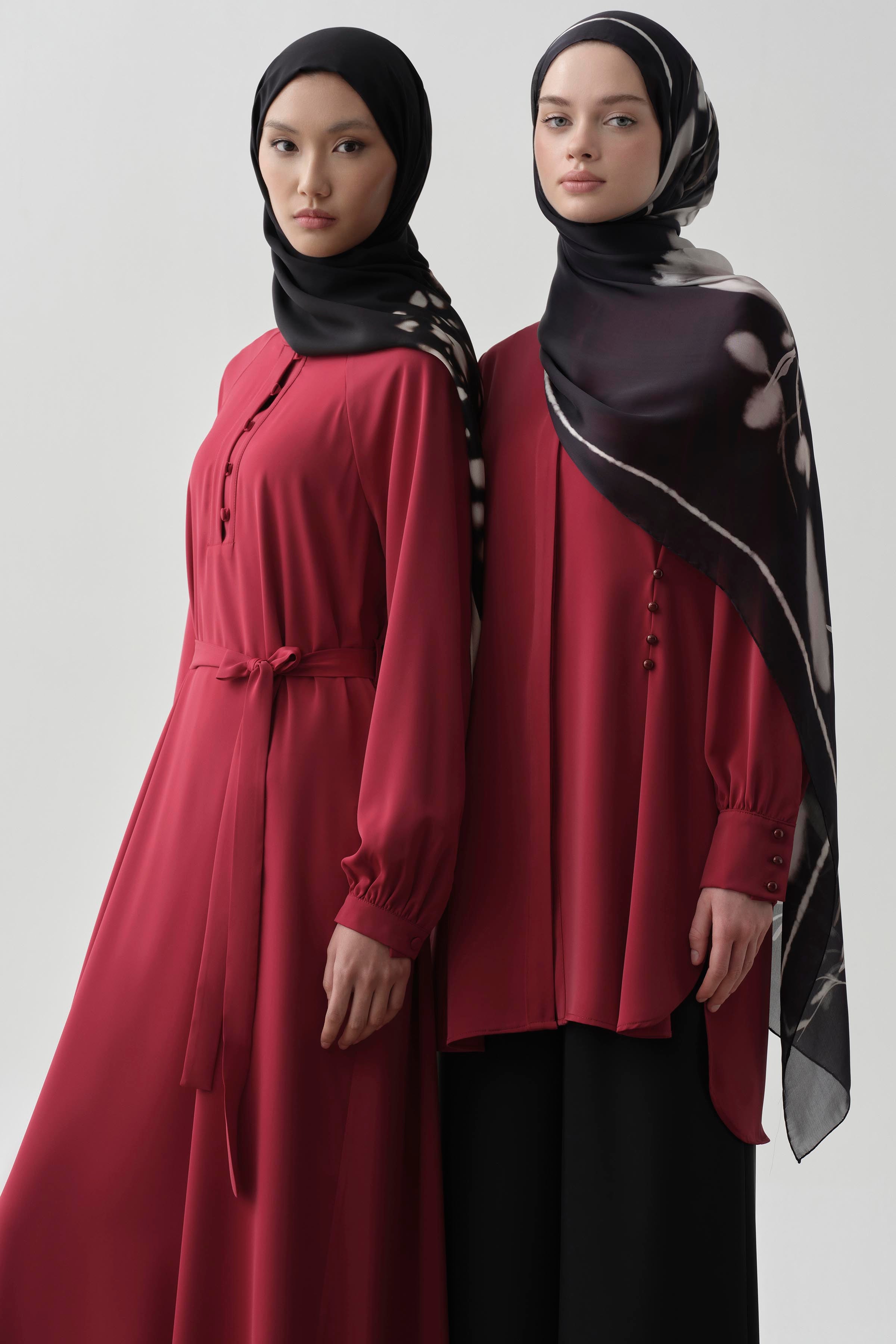 Bel Düğme Detaylı Tunik - Kırmızı TUGBA