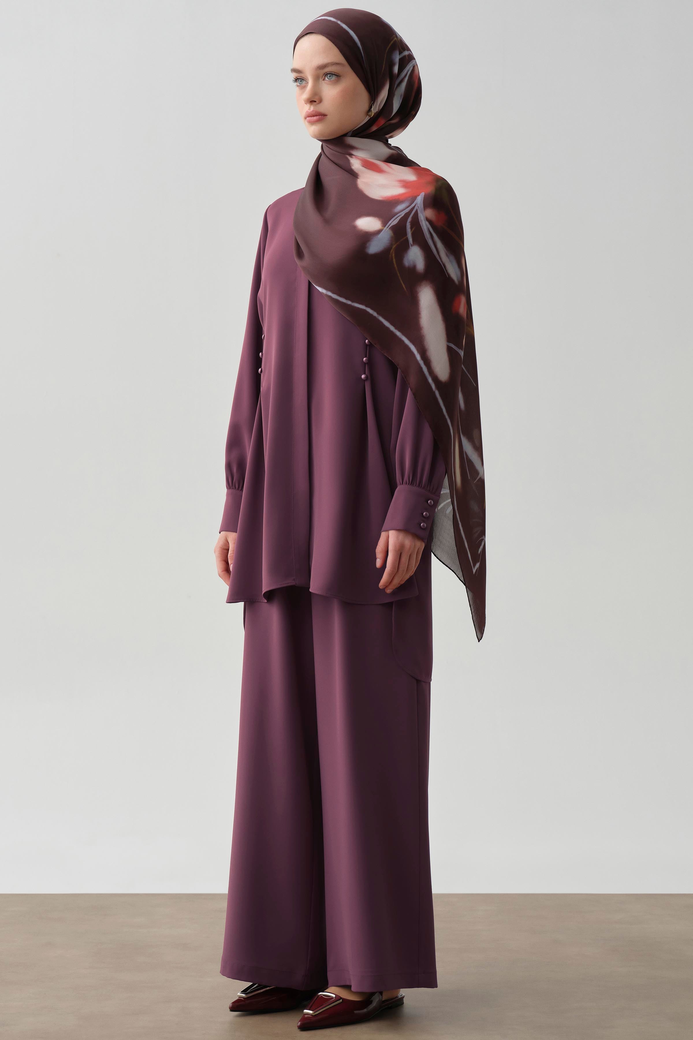 Bel Düğme Detaylı Tunik - Mürdüm TUGBA