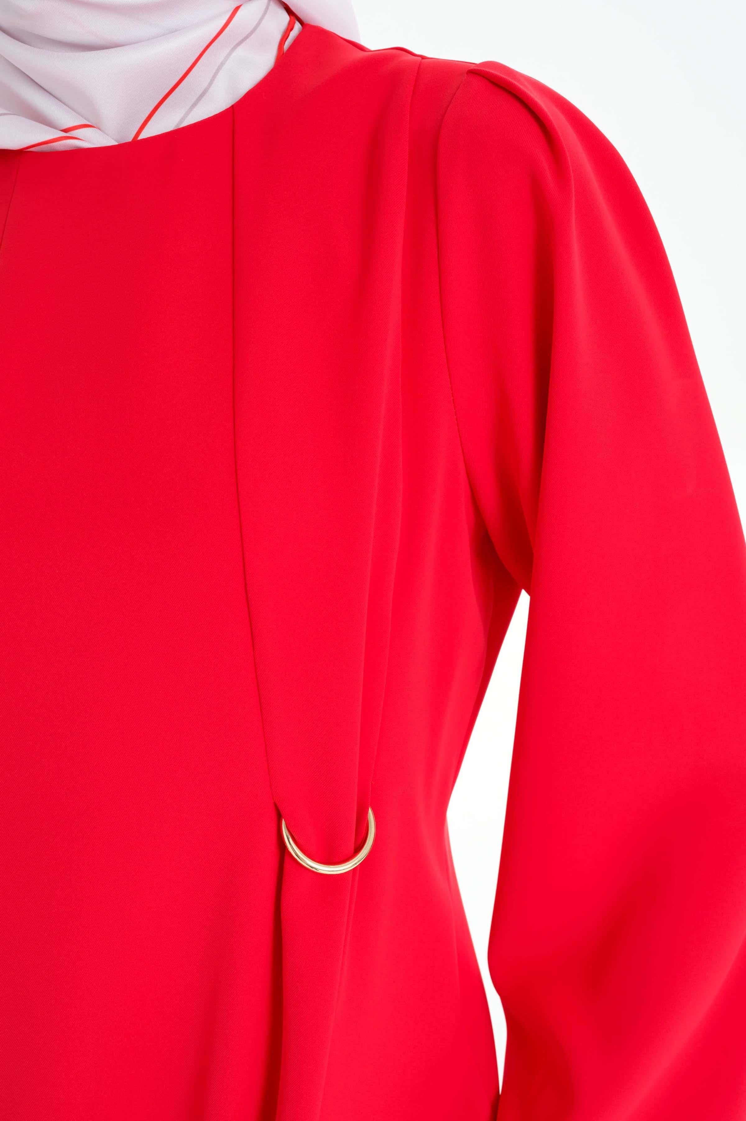 Bel Kısmı Toka Detaylı Bluz - Kırmızı TUGBA