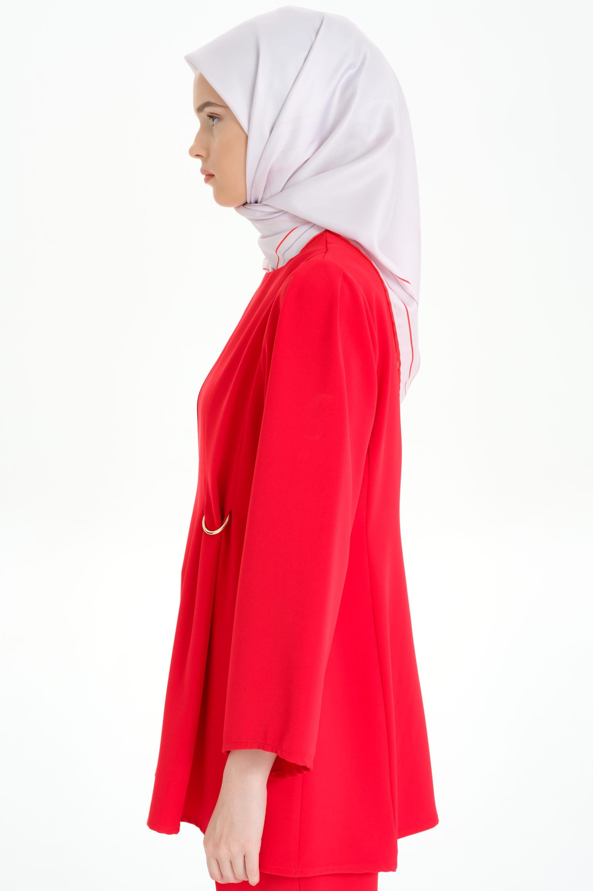 Bel Kısmı Toka Detaylı Bluz - Kırmızı TUGBA