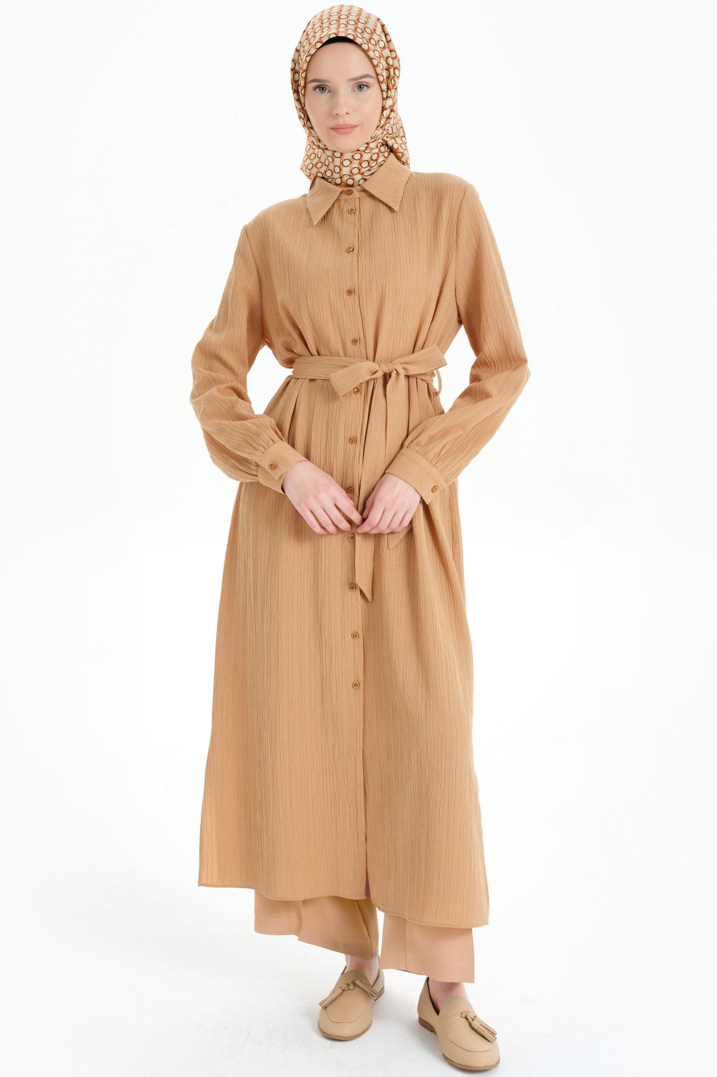 Bel Kuşaklı Uzun Tunik - Camel TUGBA
